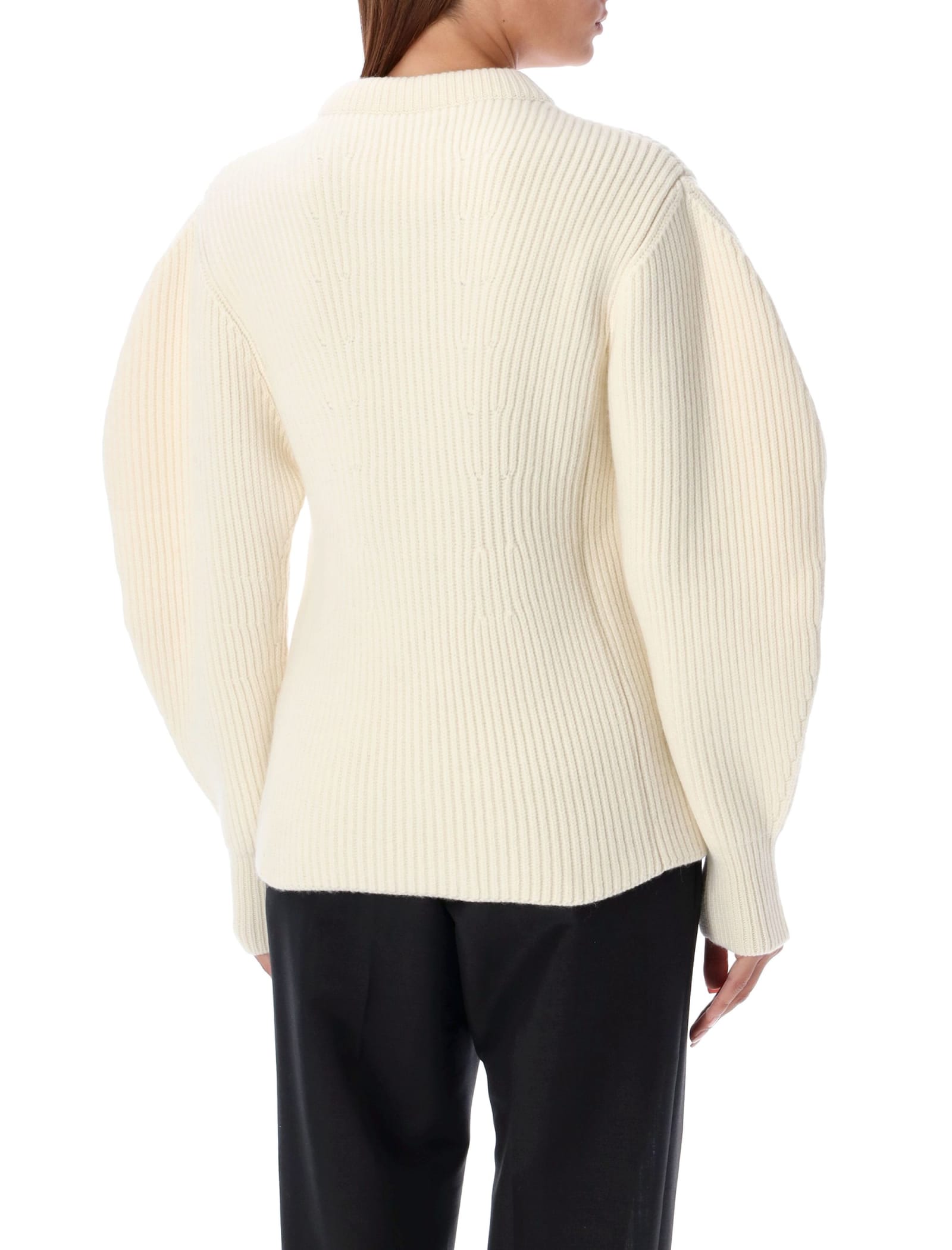 Shop Jil Sander Baloon Sleeve Fisherman Sweater In Chalk