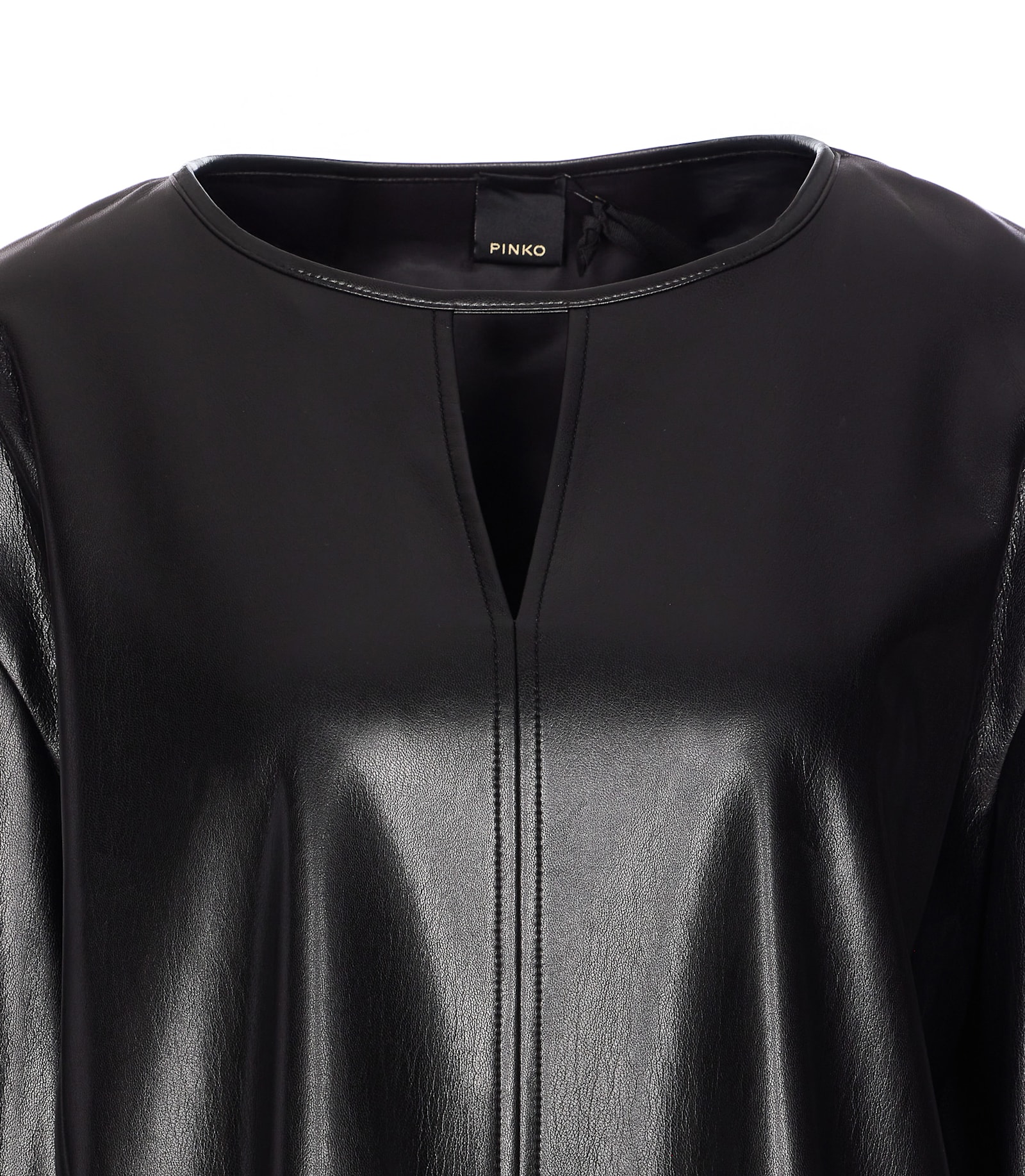 Pinko Short Black Leather-effect Dress In Black