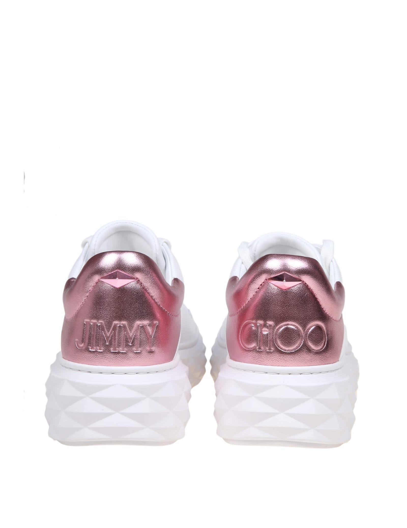 Shop Jimmy Choo Diamond Maxi Sneakers In White And Pink Leather In White/pink