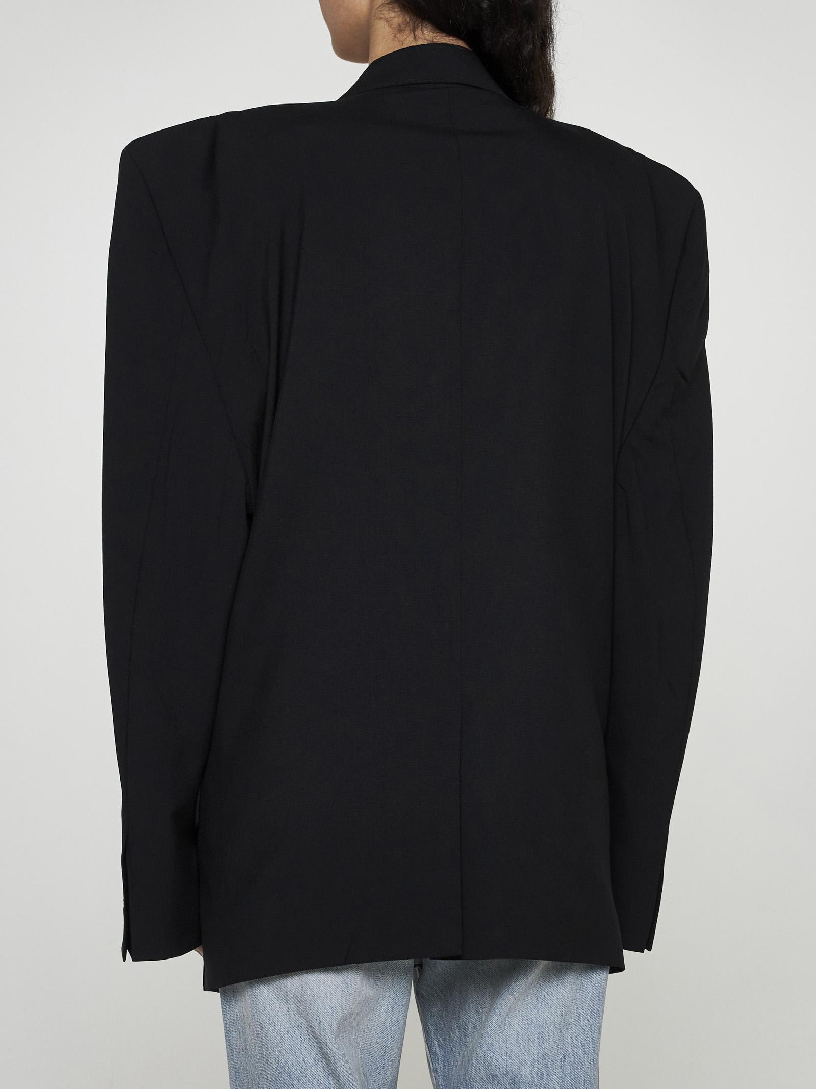 Shop Balenciaga Cut Away Wool Blazer In Black