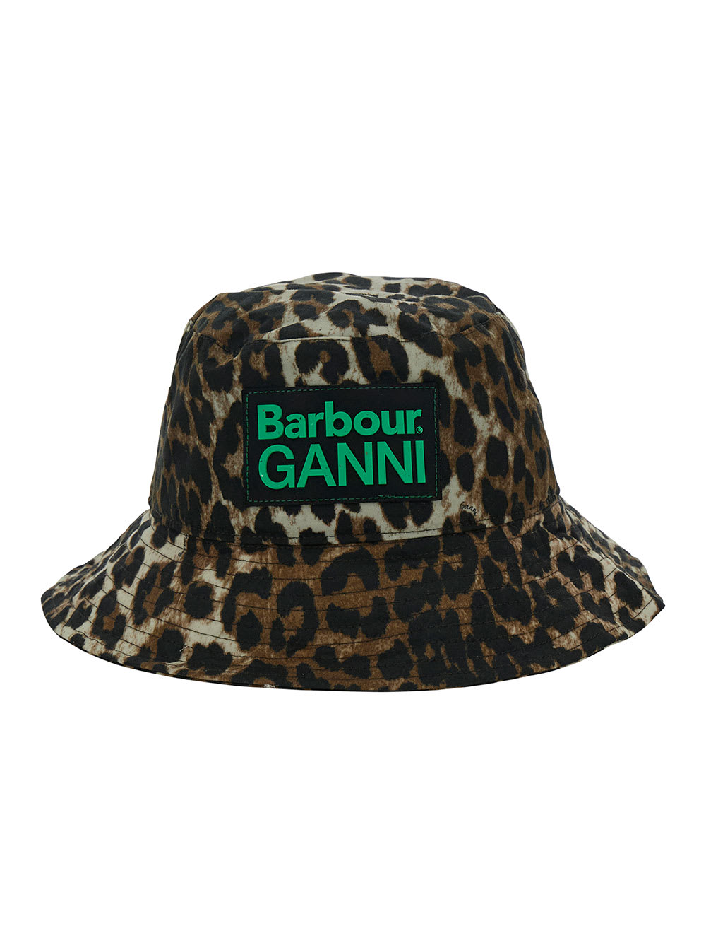 Brown Bucket Hat With Double Logo Patch And Leopard Print In Waxed Cotton Woman