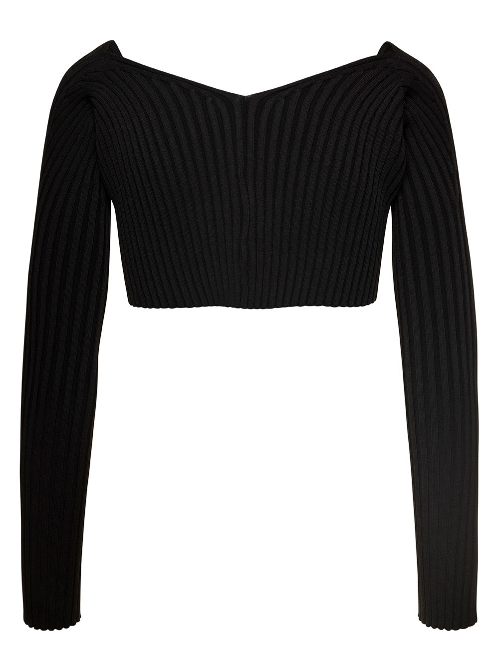 Shop Jacquemus La Maille Pralù Black Cropped Cardigan With Golden Logo In Stretch Viscose Woman