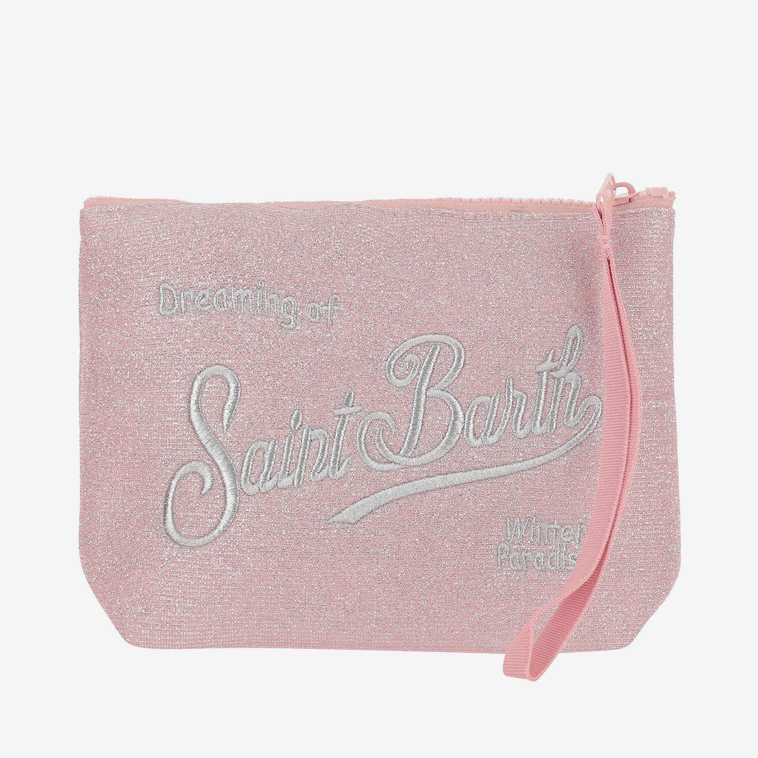 Mc2 Saint Barth Aline Lurex Clutch Bag With Logo In Pink