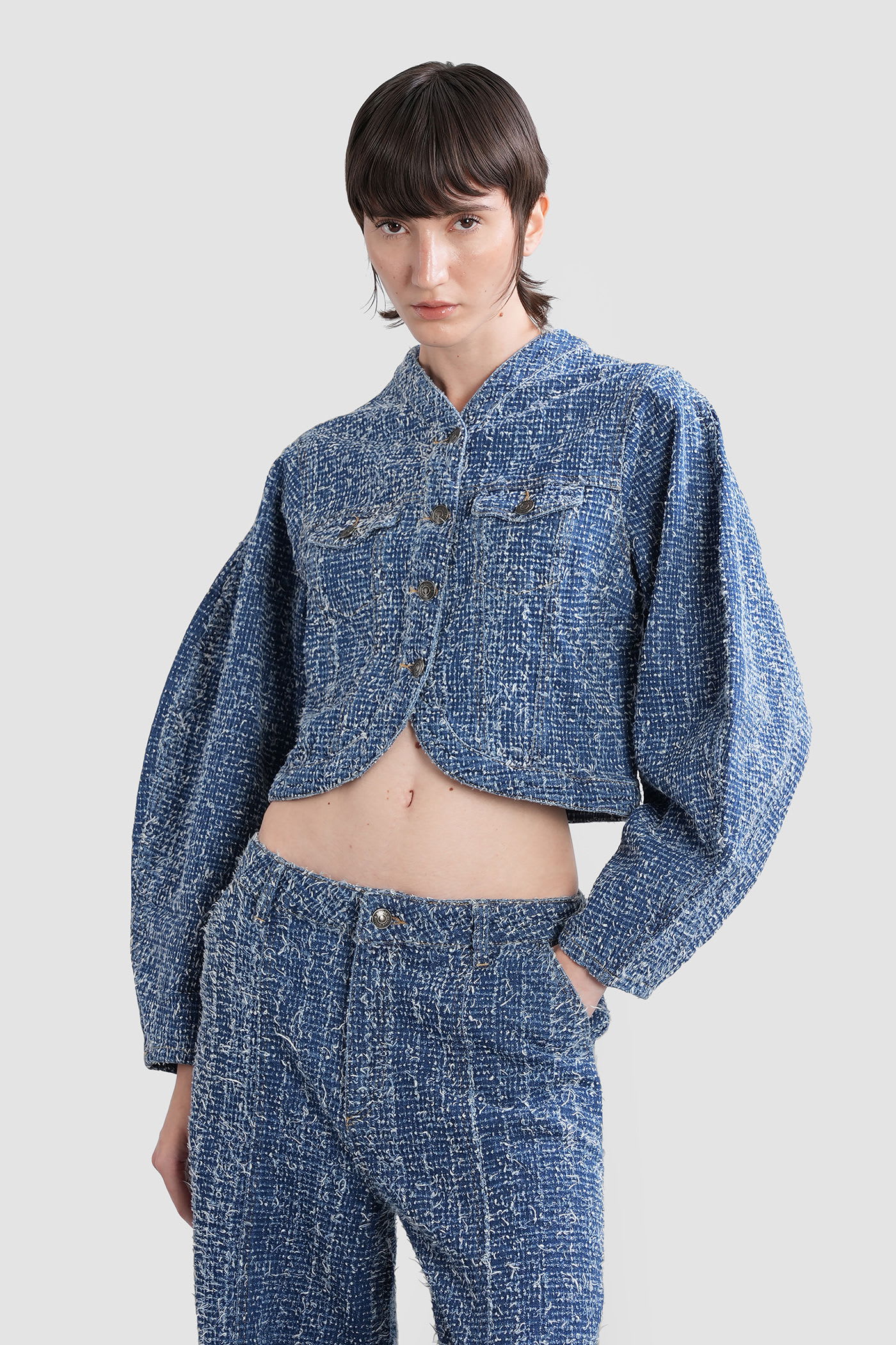Rotate Birger Christensen Rotate Blue Cotton Short Jacket In Blue
