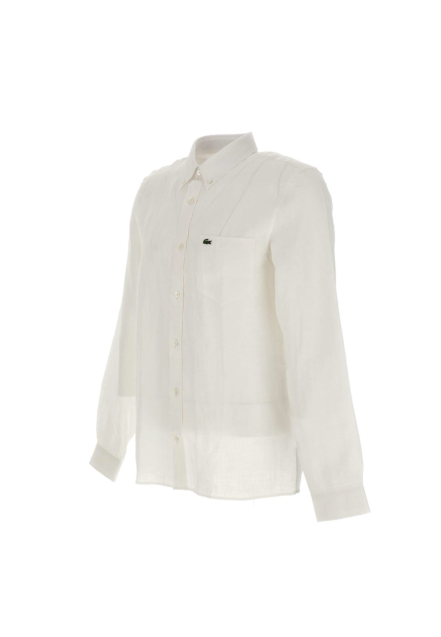 Shop Lacoste Linen Shirt In Bianco