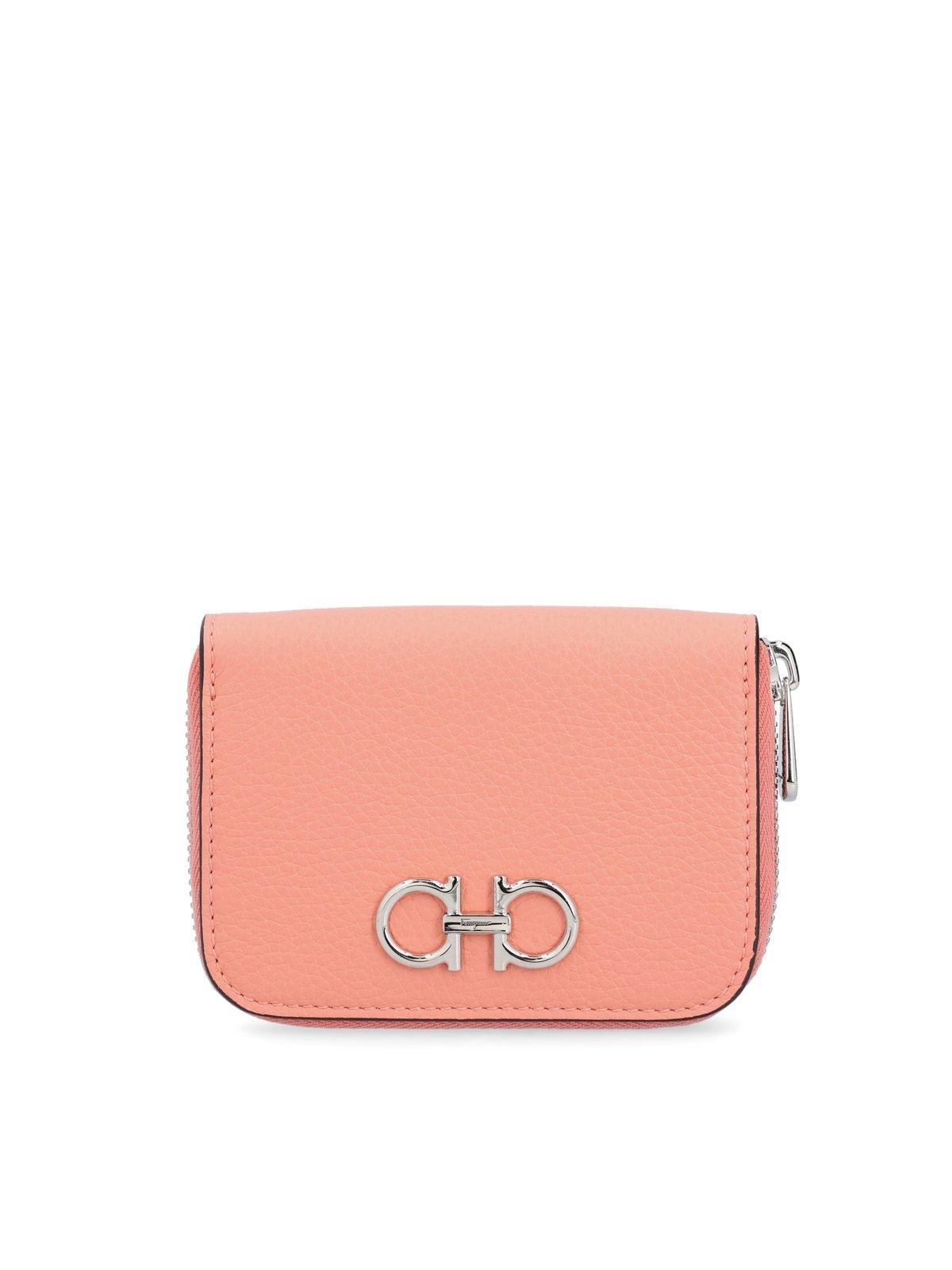 Shop Ferragamo Gancini Zipped Card Holder In Pink