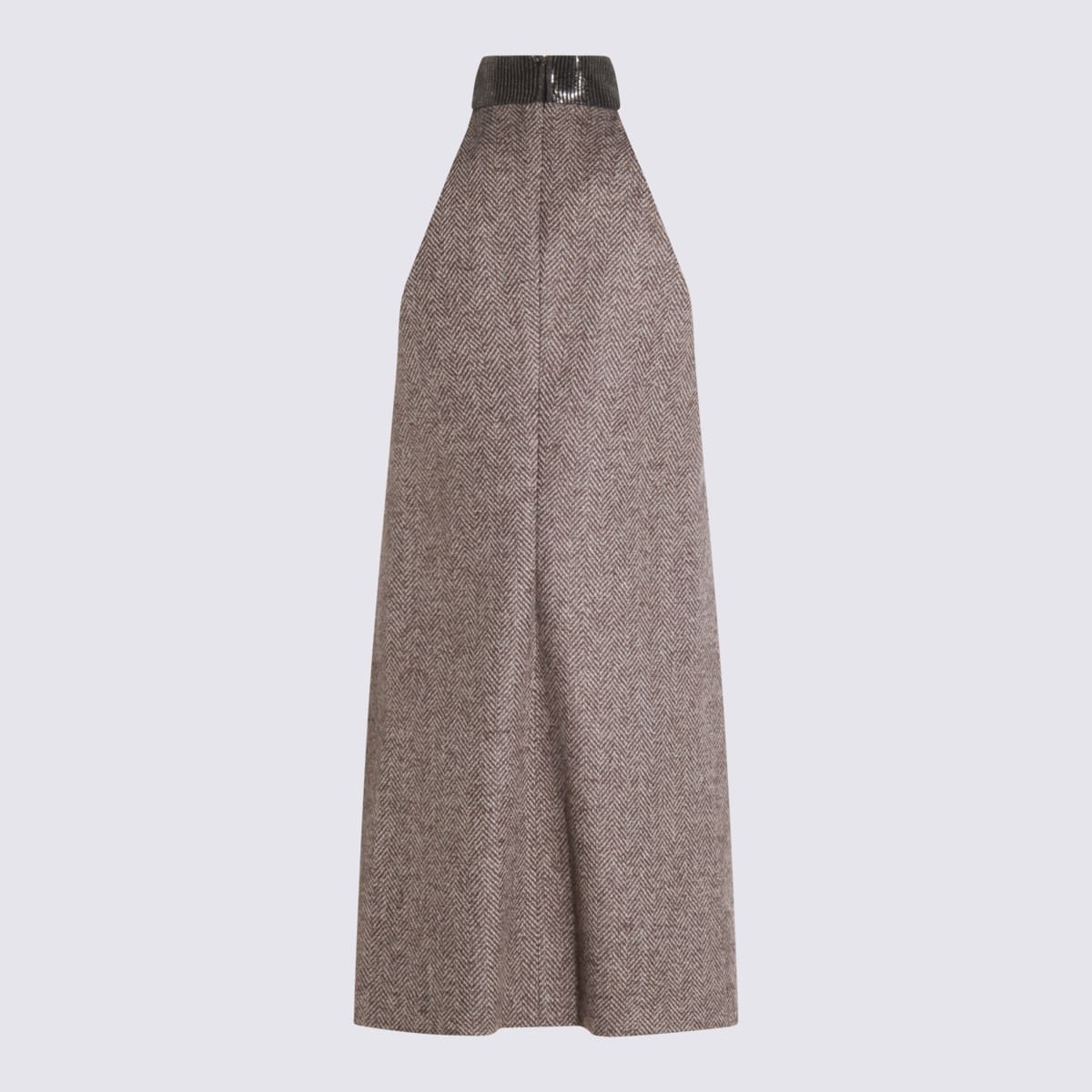 Brunello Cucinelli Knee Length Dress Herringbone Pattern In Gray