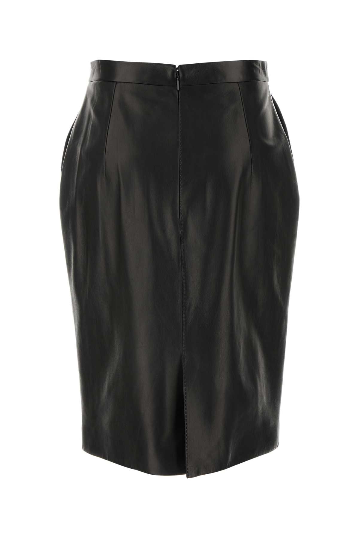 Shop Saint Laurent Black Leather Skirt In Noir