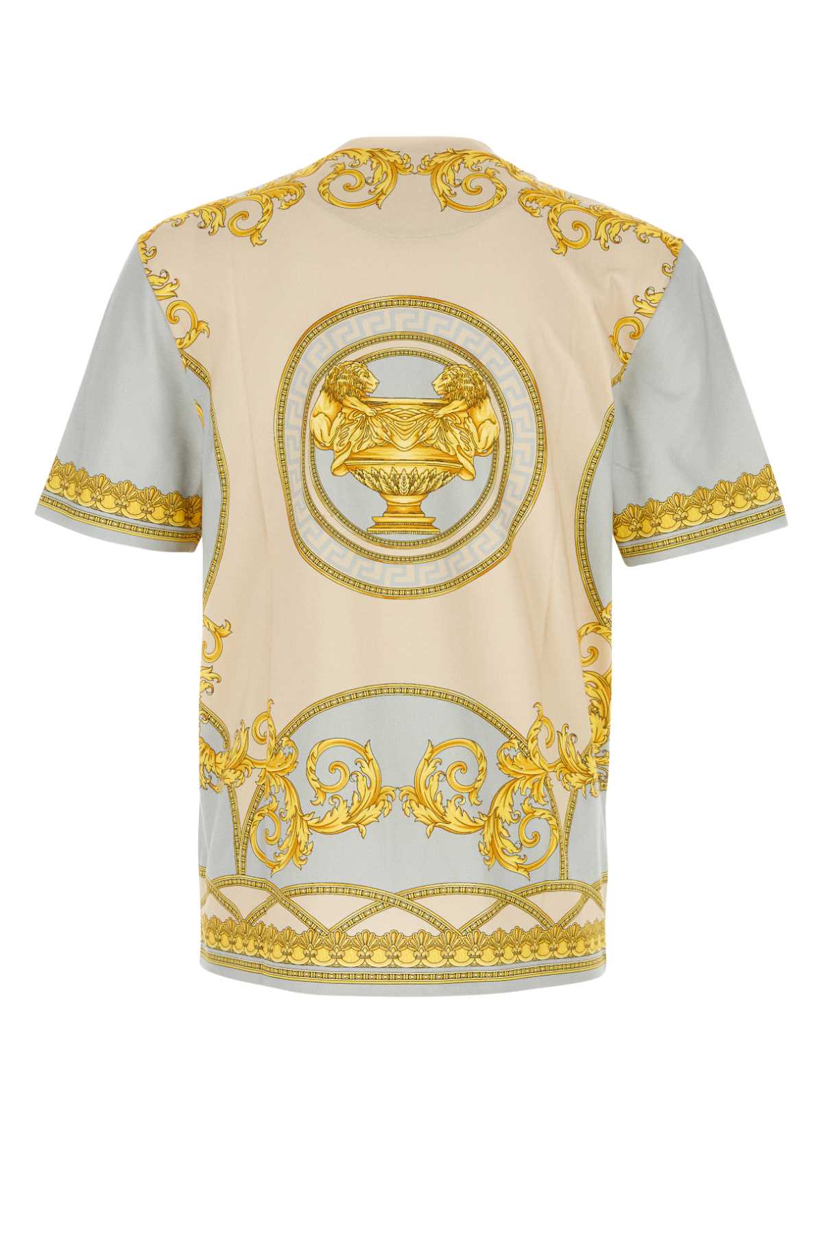 Shop Versace Printed Cotton T-shirt In Concretemidbonegold