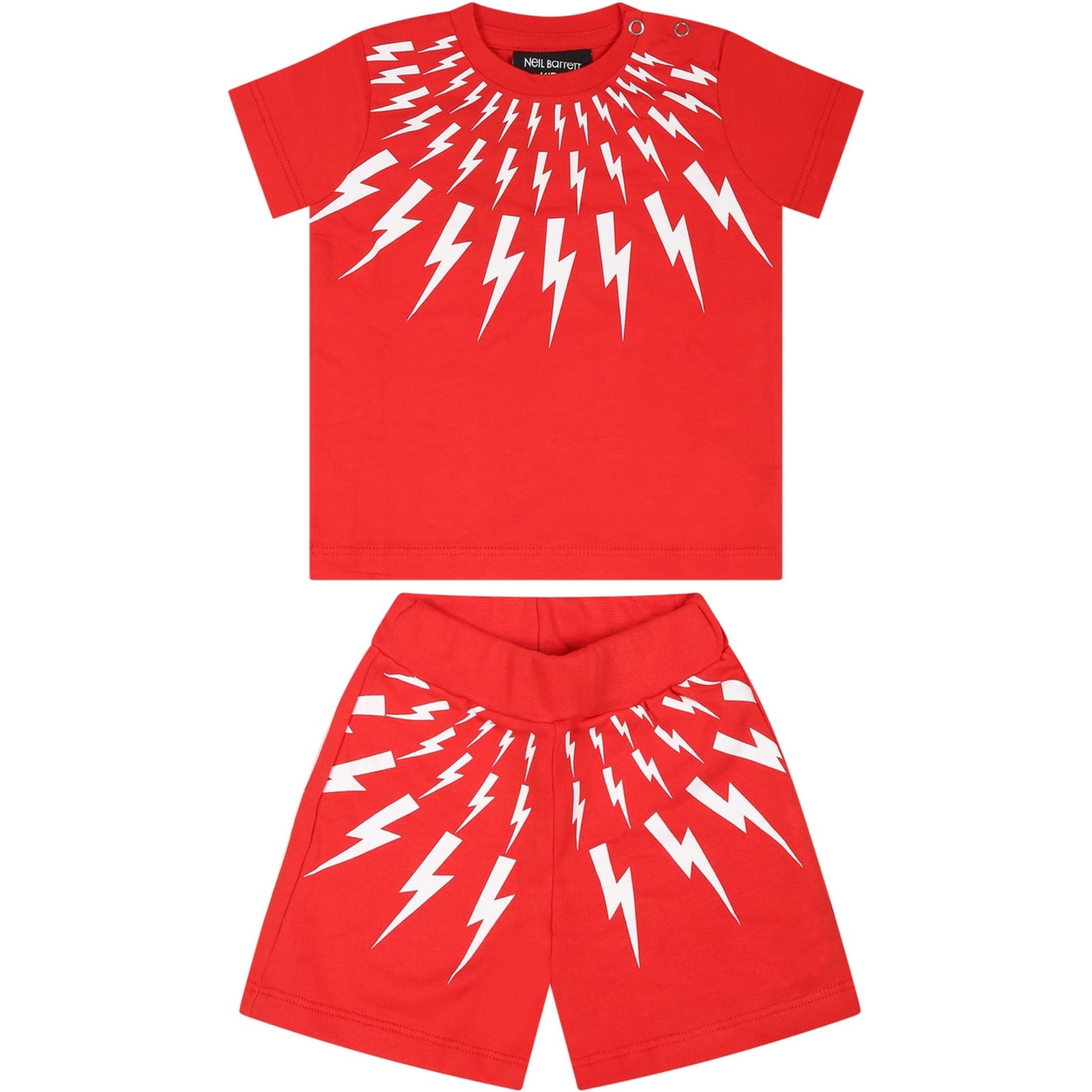 Neil Barrett Kids' Red Cotton Suit For Baby Boy With Iconic Lightning Bolts