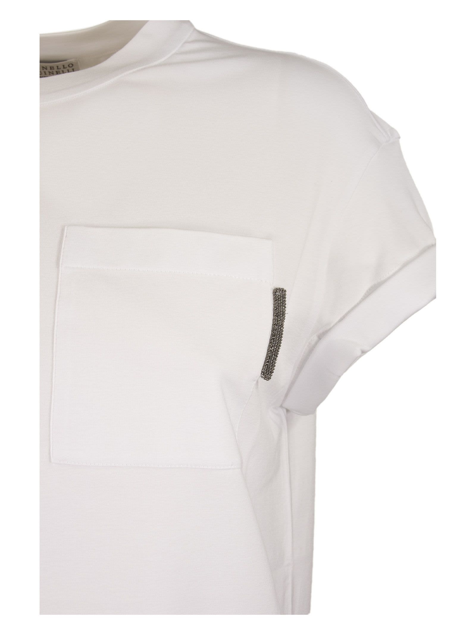 Shop Brunello Cucinelli Short Sleeve T-shirt Cotton Jersey T-shirt With Precious Detail In Bianco
