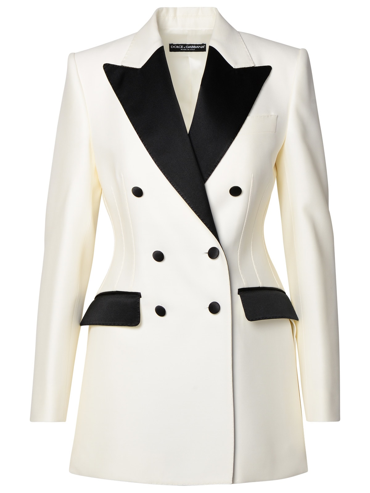 Shop Dolce & Gabbana White Wool Blend Blazer In Bianco/nero