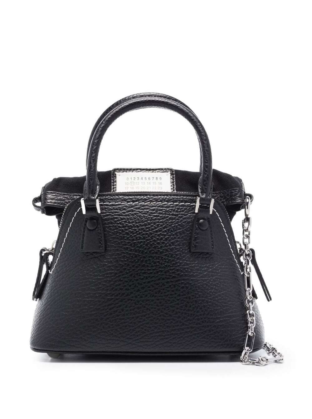 Shop Maison Margiela 5ac Micro Black Shoulder Bag With Logo Label In Grainy Leather Woman