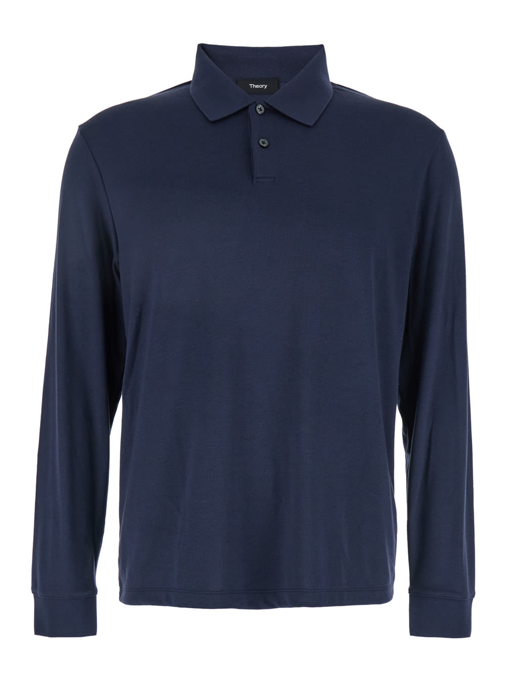 goris Blue Polo Shirt With Classic Collar And Long Sleeves In Tech Fabric Stretch Man