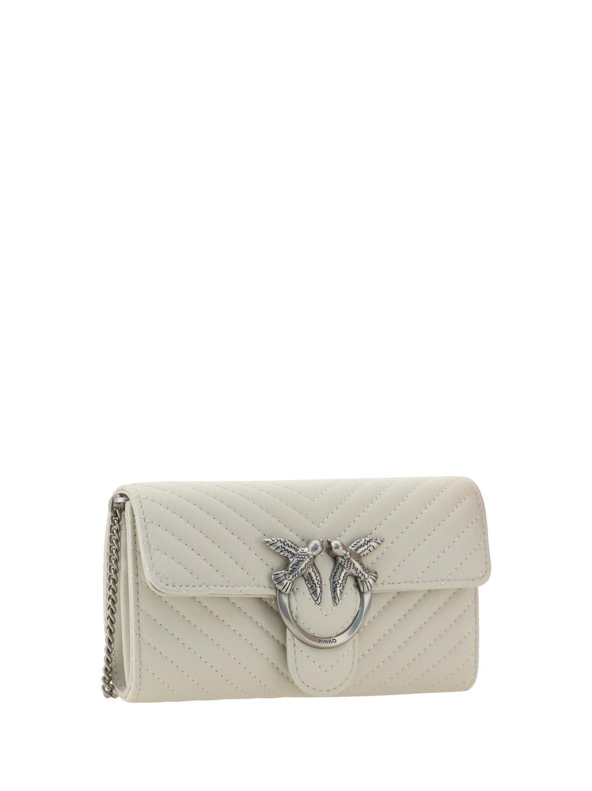 Shop Pinko Logo-plaque Chain-linked Quilted Shoulder Bag In White