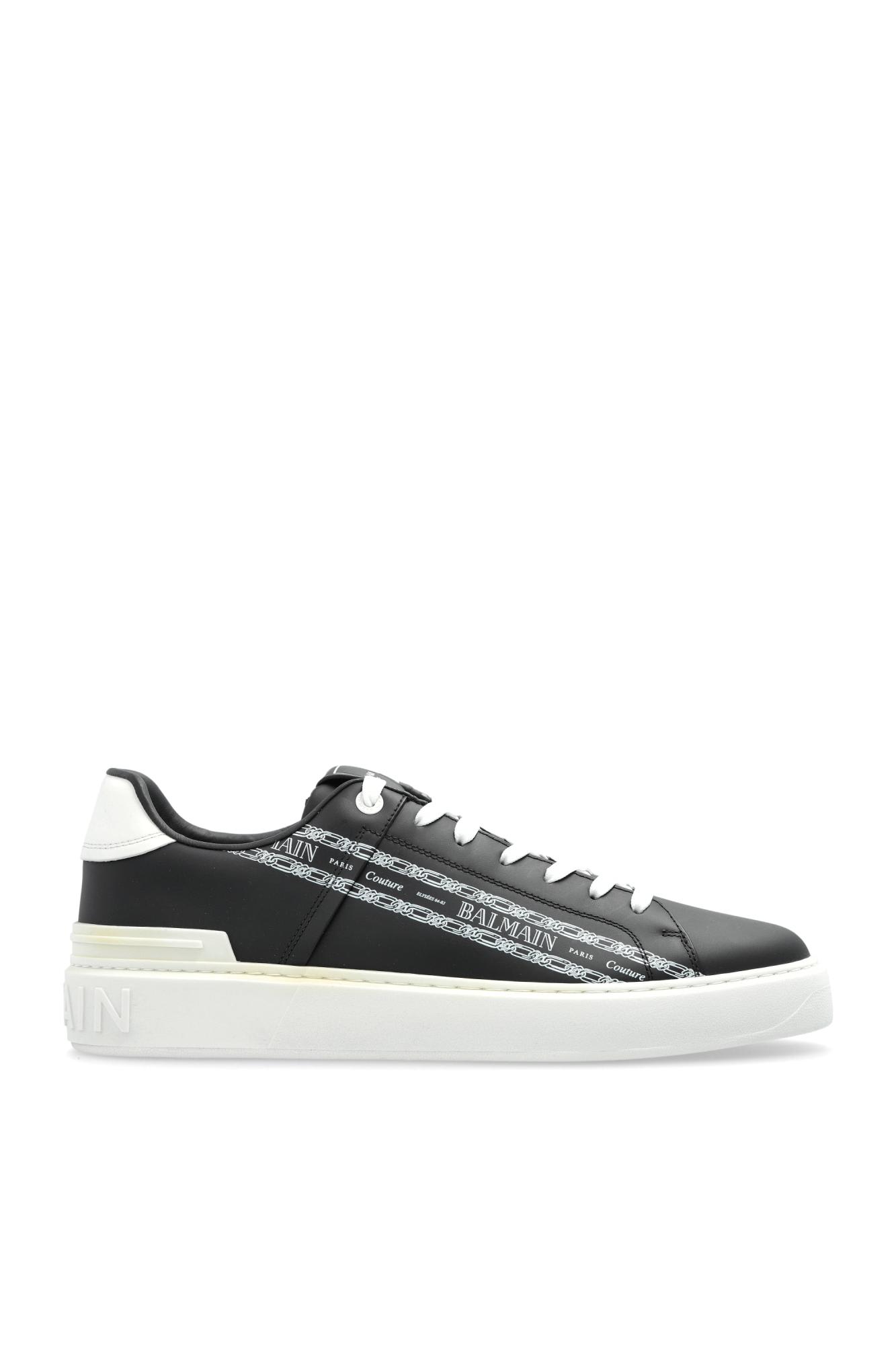 Balmain B-court Printed Calfskin Trainers In Black