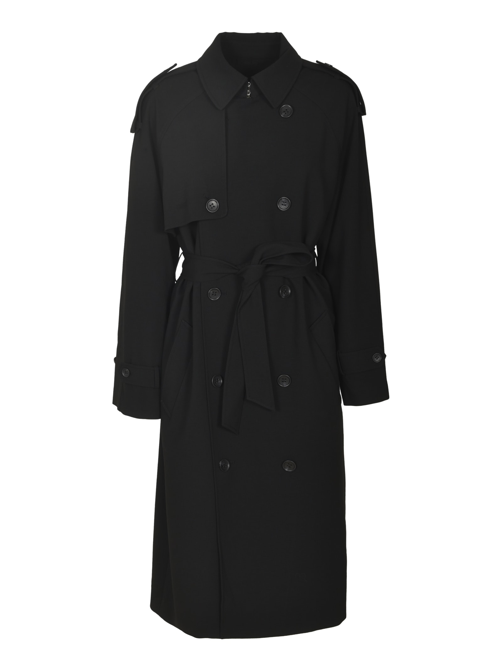 Shop Vis-a-vis Tie-waist Double-breasted Trench In Black