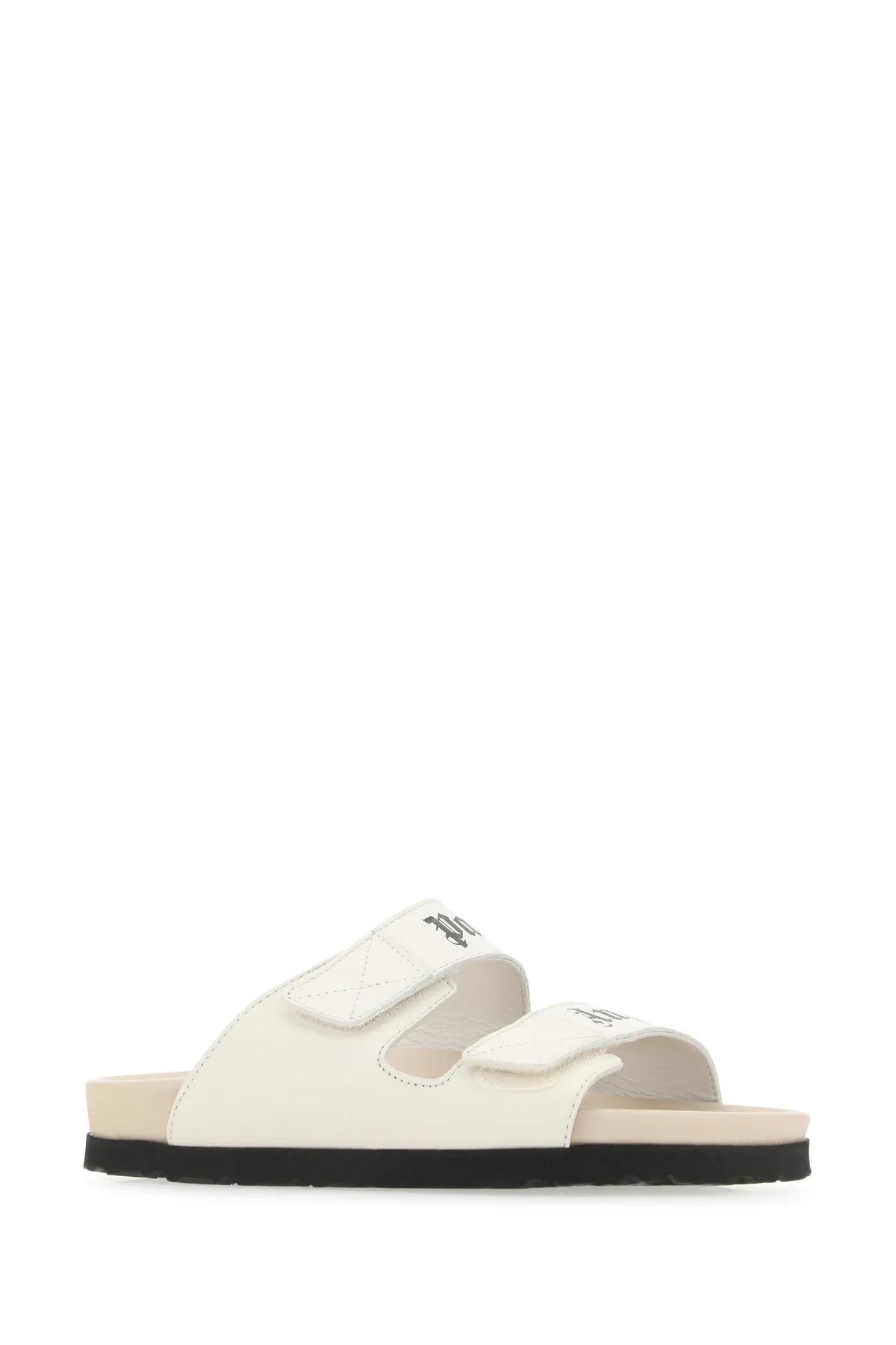 Shop Palm Angels Ivory Leather Slippers In Off White Beige