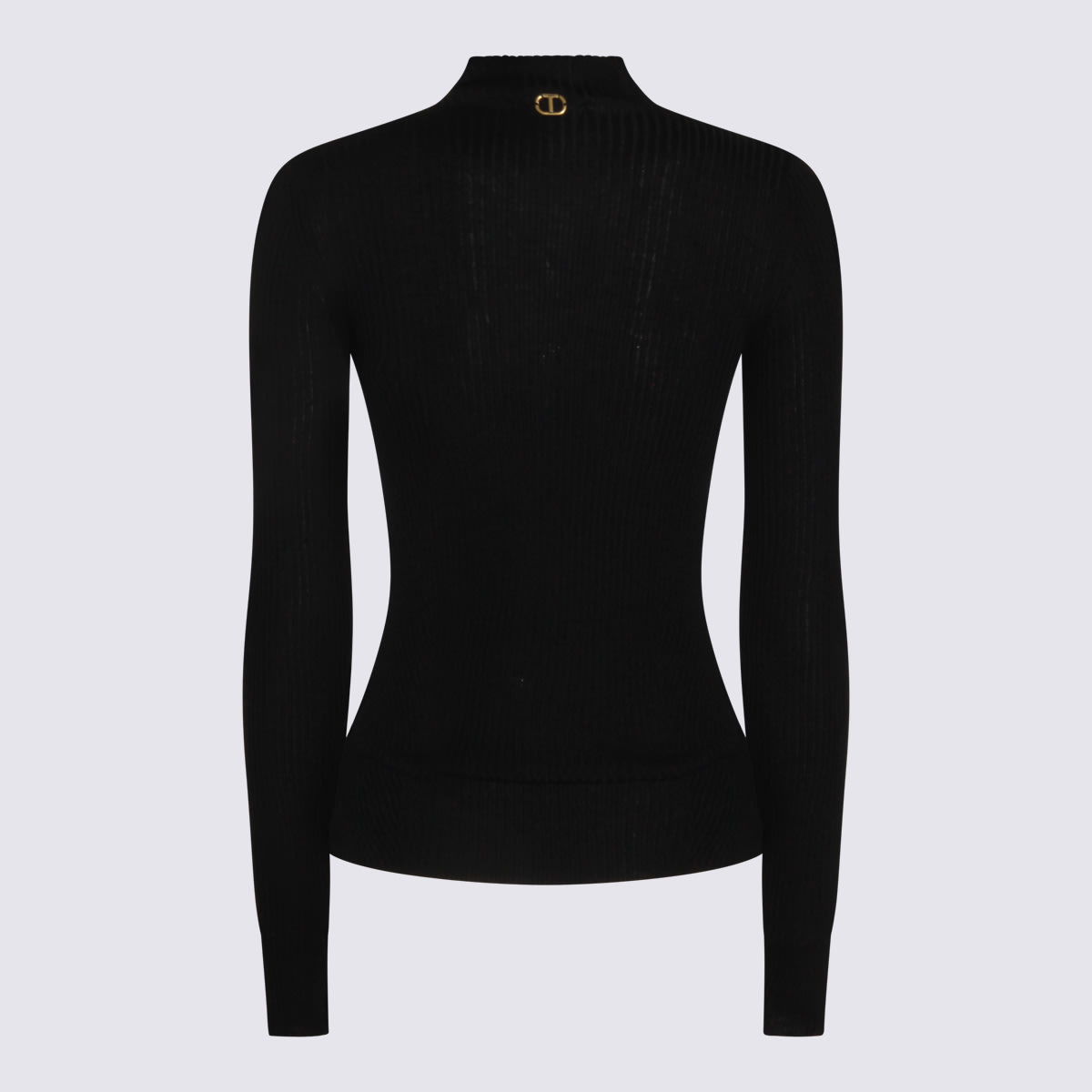 Twinset Fitted Ribbed Knit Sweater With High Neckline In Black