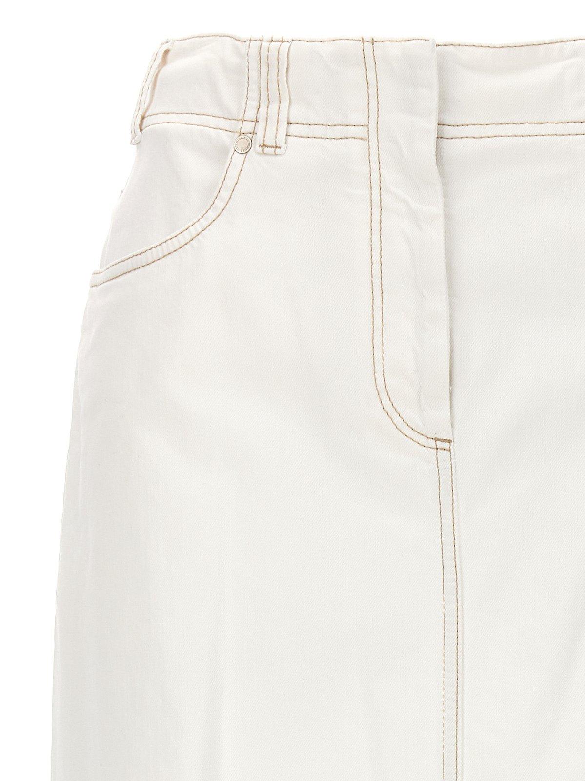 Shop Brunello Cucinelli High-waist Straight Hem Midi Skirt In White