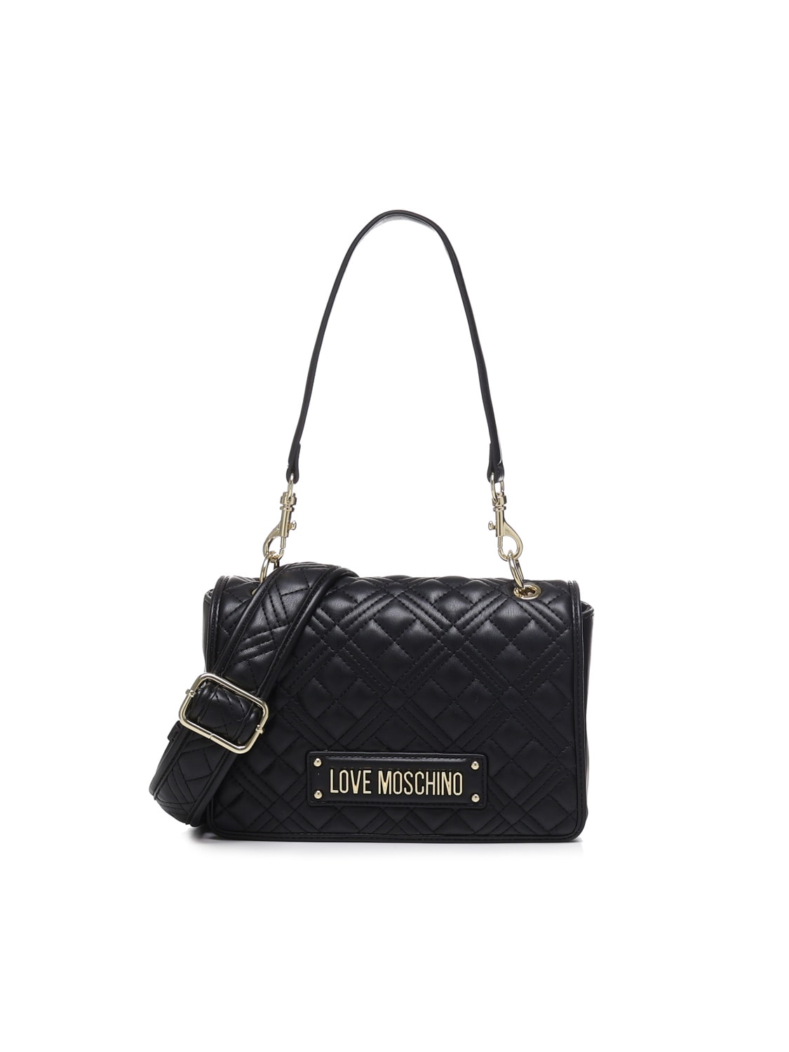 Moschino Shoulder Bag With Quilted Logo In Nero