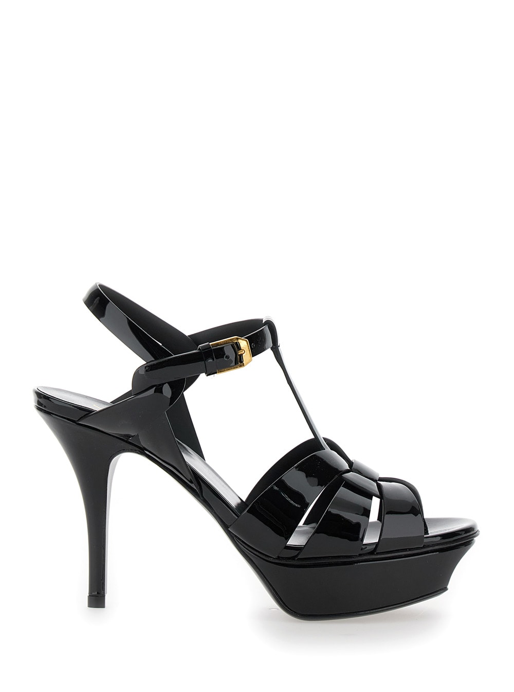 Shop Saint Laurent Tribute Black Sandals With Platform In Patent Leather Woman