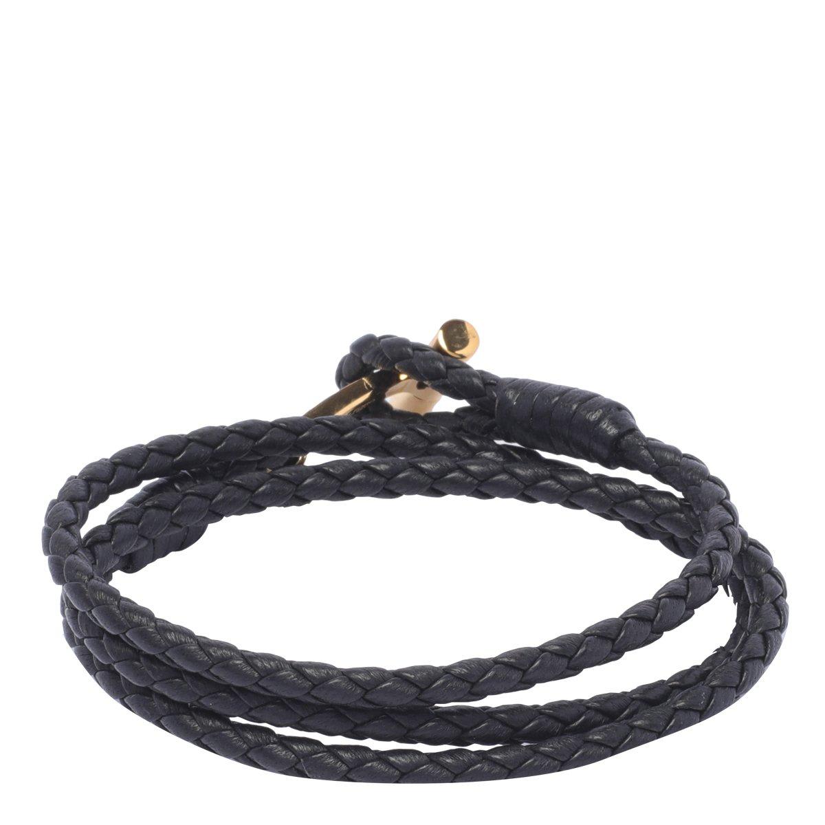Tom Ford Black Bracelet With T Detail In Braided Leather Man In Black