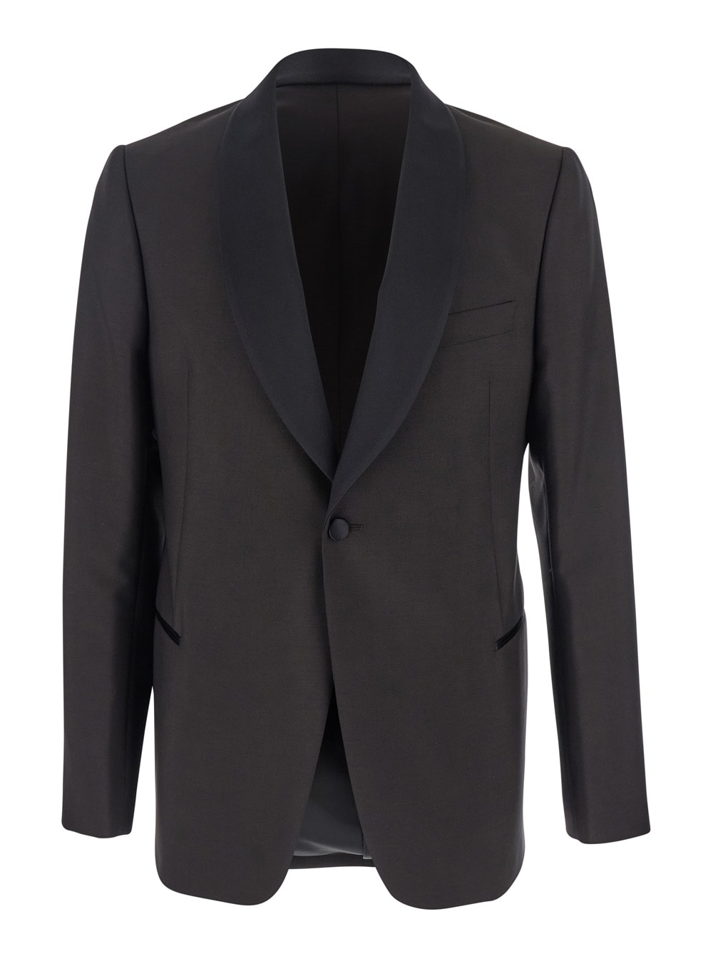 Emporio Armani Brown Single-breasted Jacket With Shawl Revers In Wool Blend Man In Brown