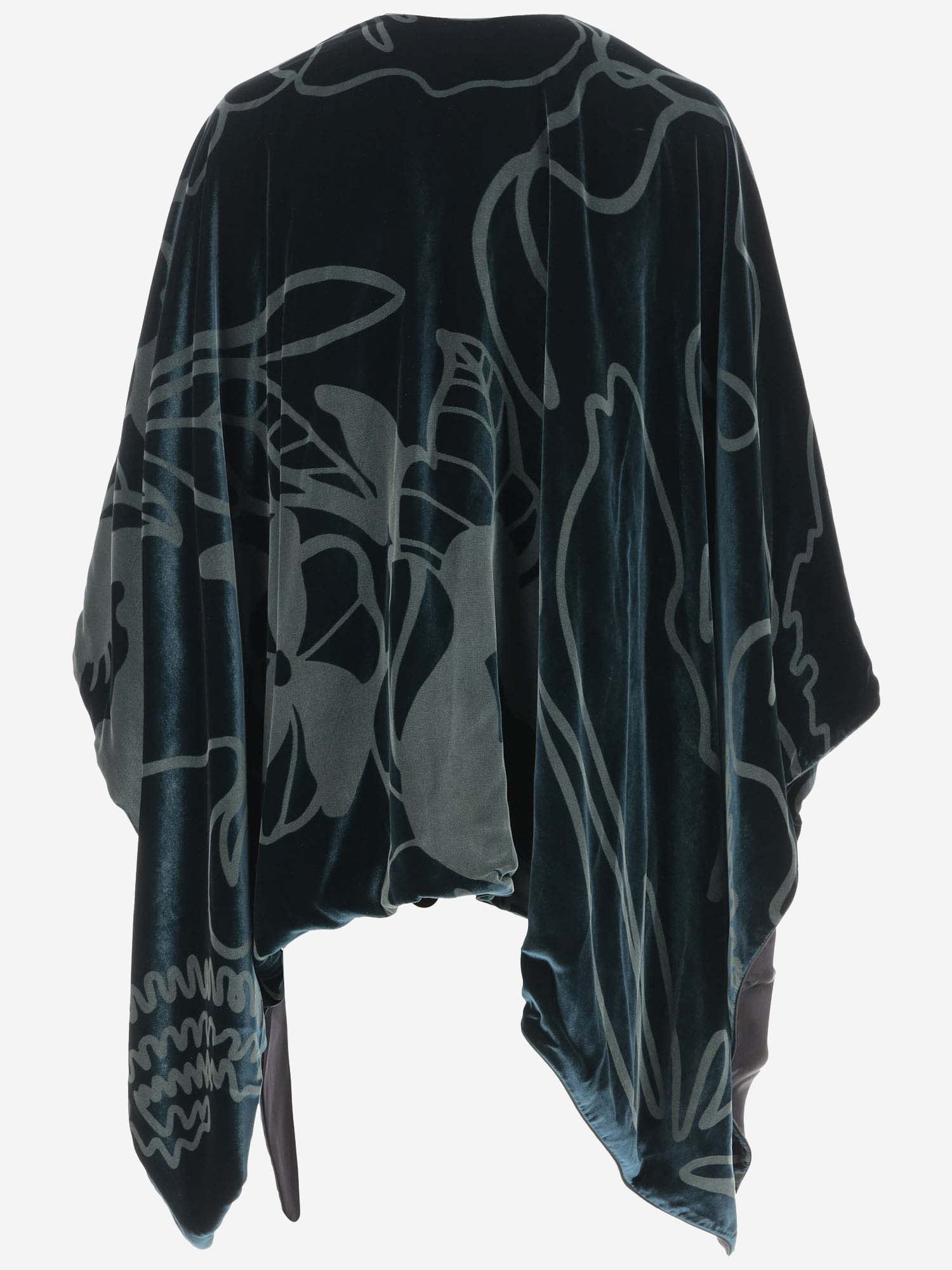 Shop Giorgio Armani Viscose Blend Velvet Cape With Floral Pattern In Green