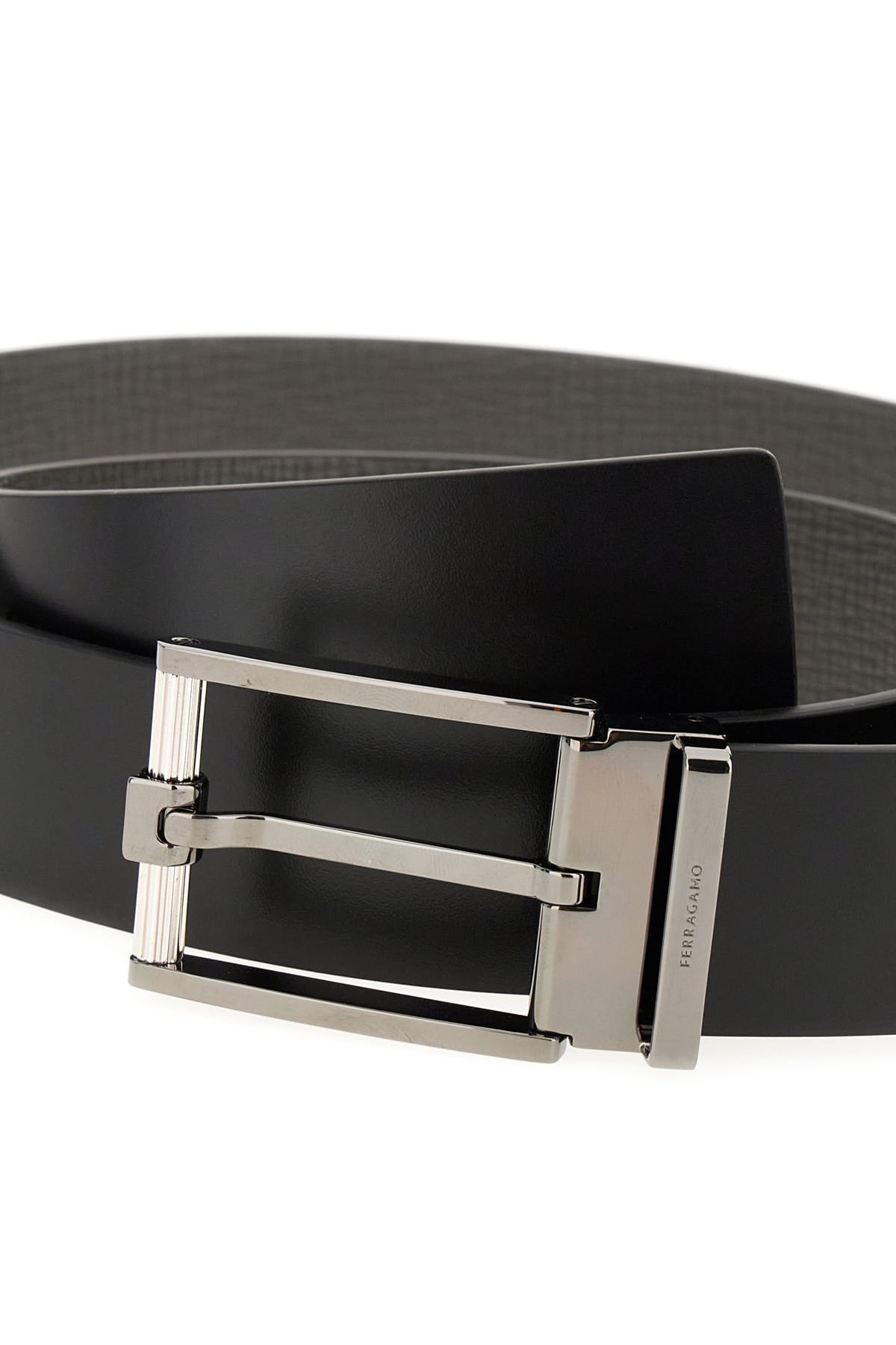 Shop Ferragamo Grey Leather Reversible Belt In 005