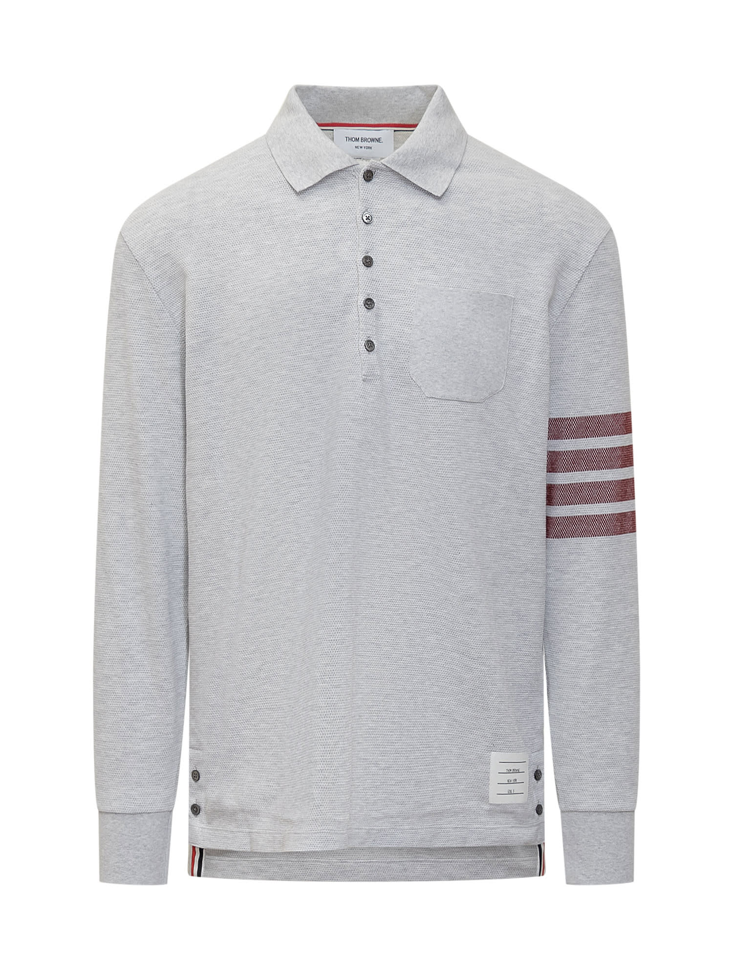 Shop Thom Browne Polo Shirt With 4-bar Logo In Pale Grey