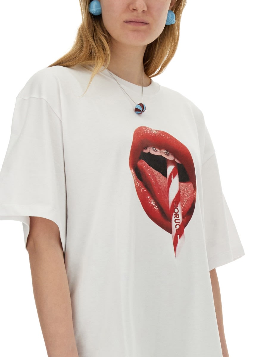 Shop Fiorucci T-shirt With Mouth Print In White