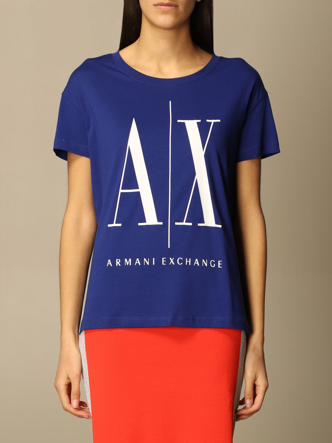Armani Collezioni Armani Exchange T-shirt Half Sleeve Crew Neck Logo In Blue