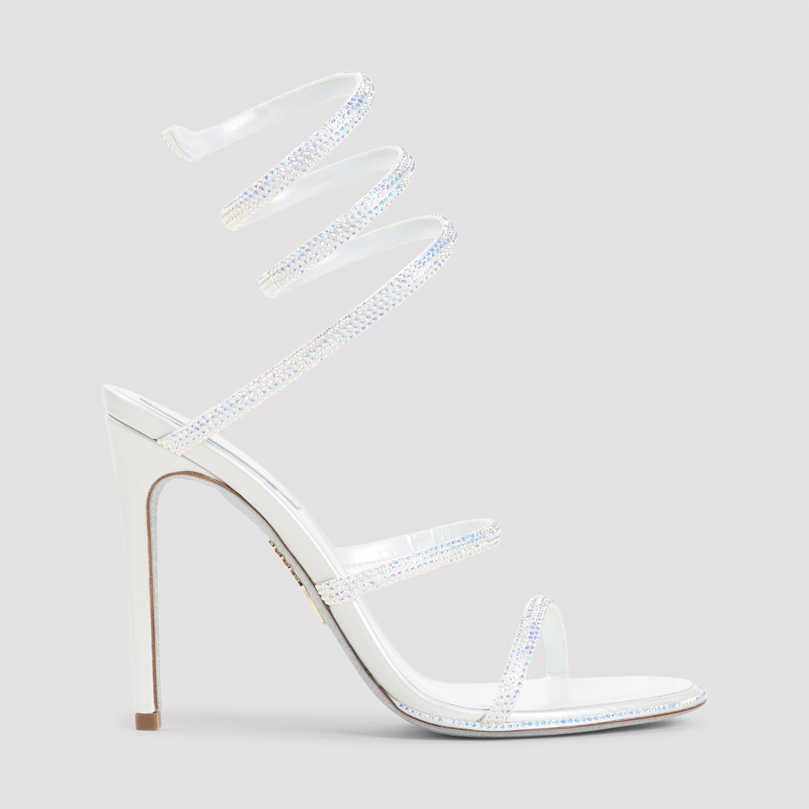René Caovilla Ivory Leather Sandals With Striking Crystal-embellished Ankle Strap In White
