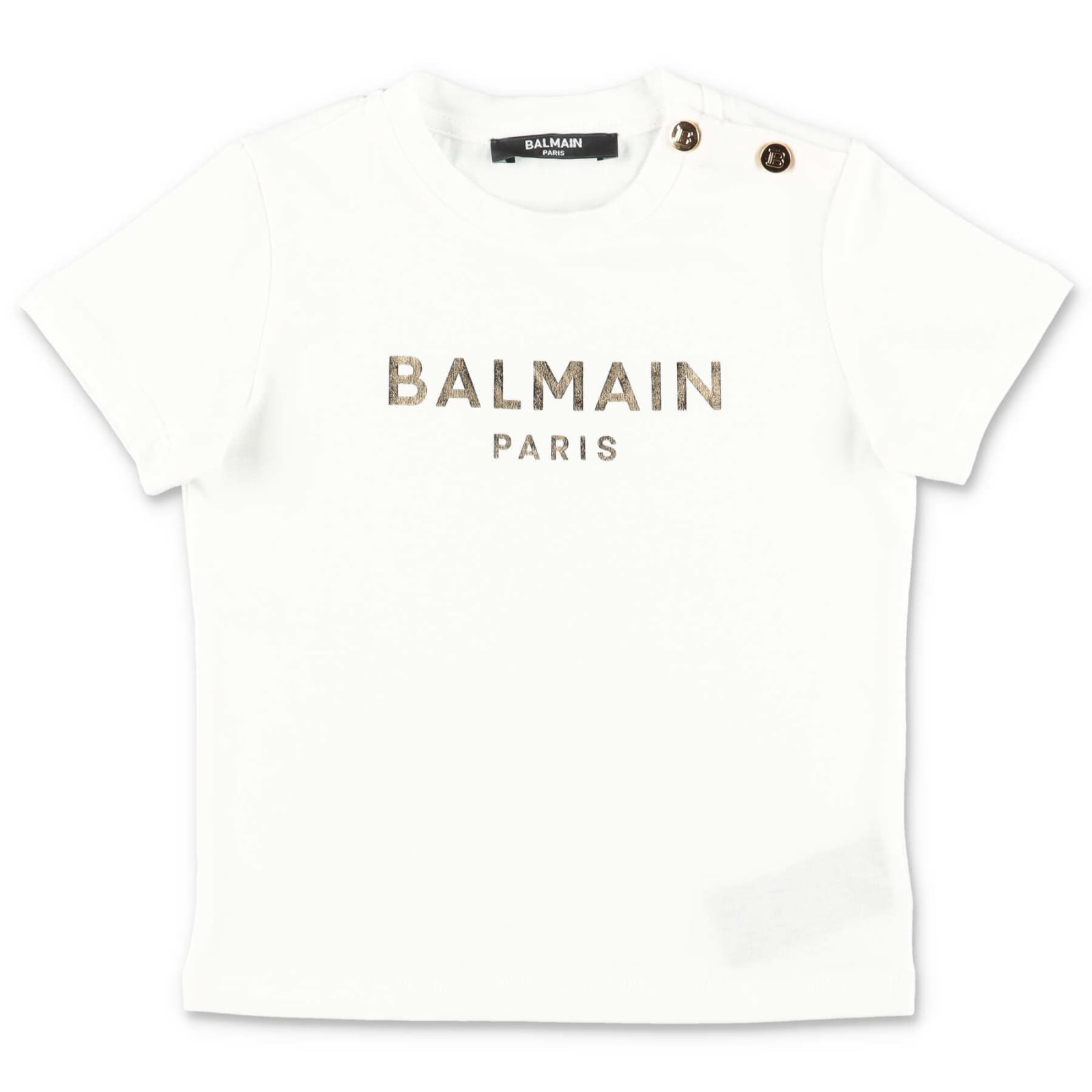 Balmain Kids'  T-shirt Bianca In Jersey Di Cotone In Bianco