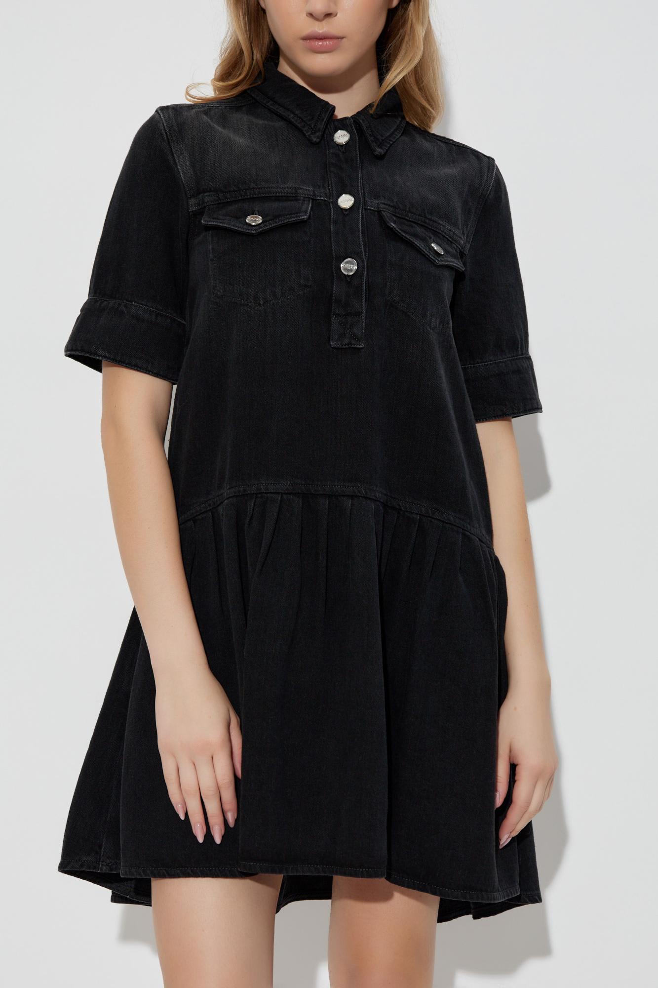 Ganni Short Sleeve Dress In Black