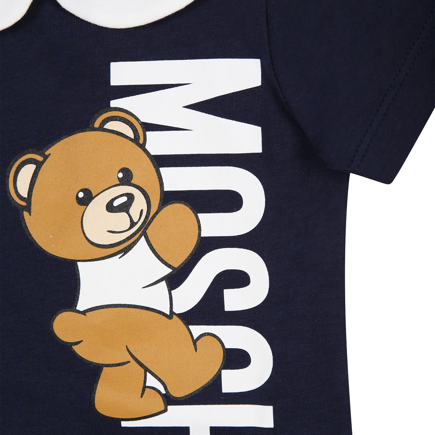 Shop Moschino Blue Baby Romper With Teddy Bear And Logo