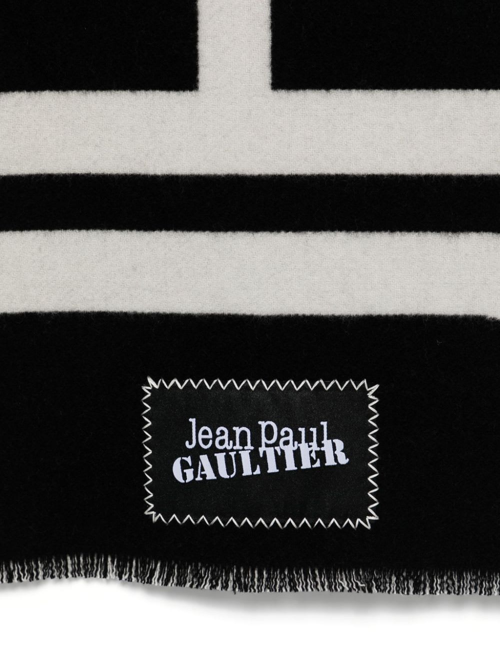 Shop Jean Paul Gaultier Wool Scarf With Logo In Black White