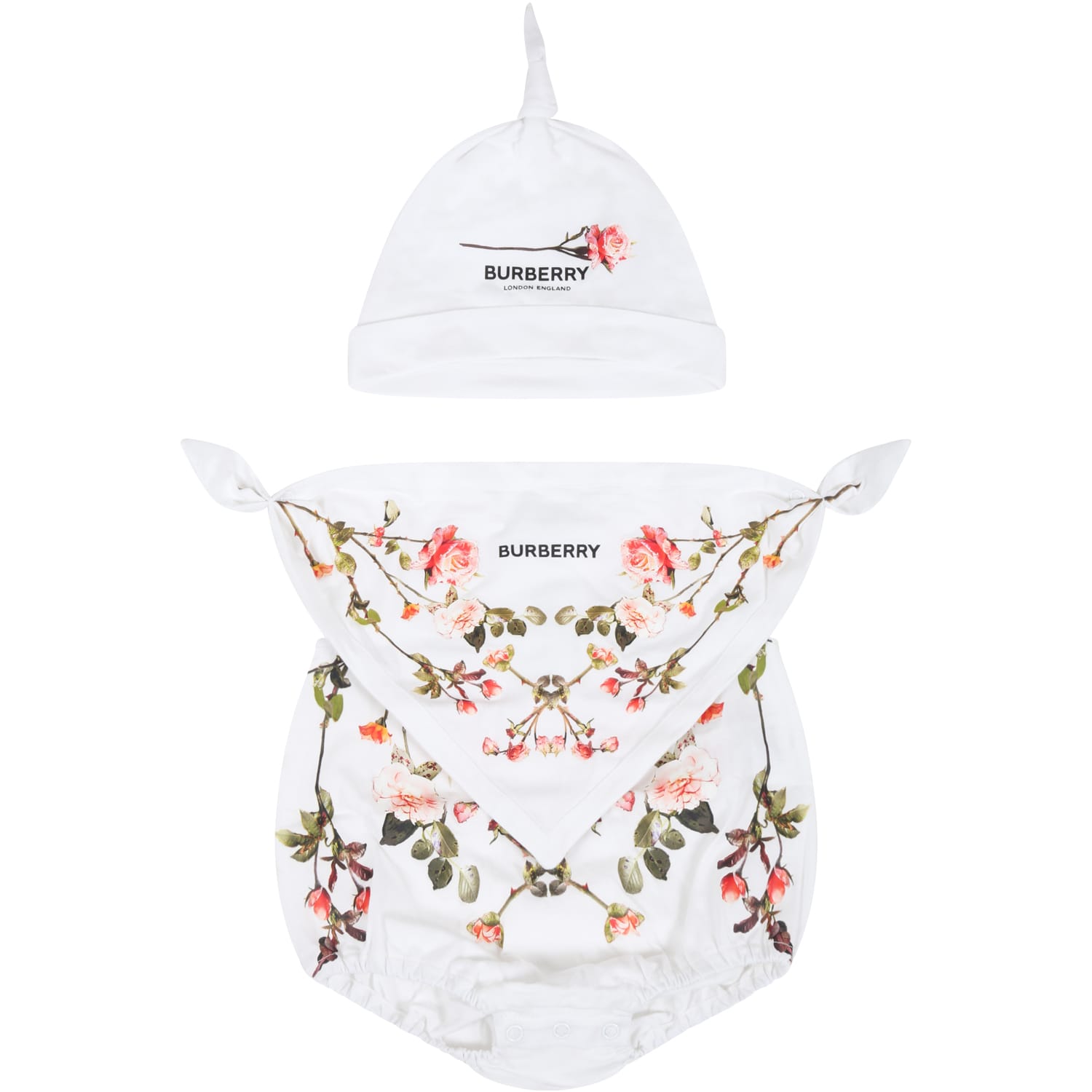 Burberry White Set For Babygirl With Roses