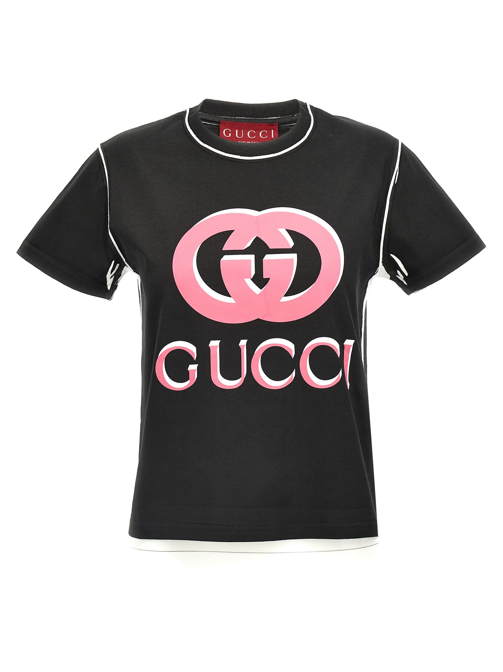 Shop Gucci Logo Print T-shirt In White/black