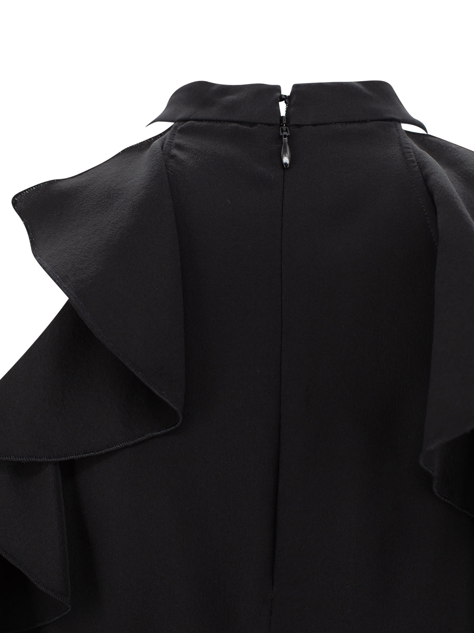 Etro Draped Detail Cold Shoulder Blouse With Ruffled Design In Black