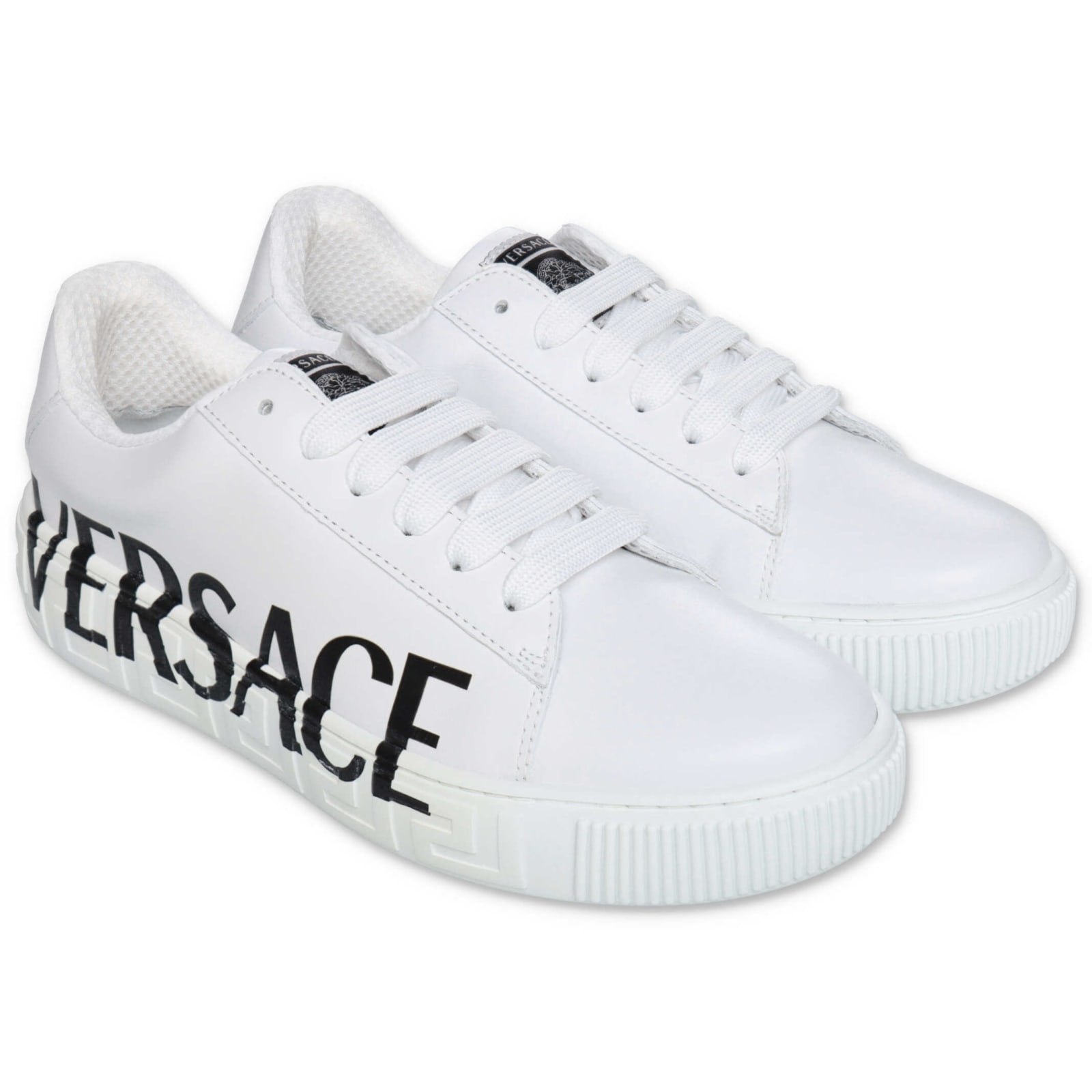 Versace Sneakers Bianche In Pelle Con Dettaglio Logo
