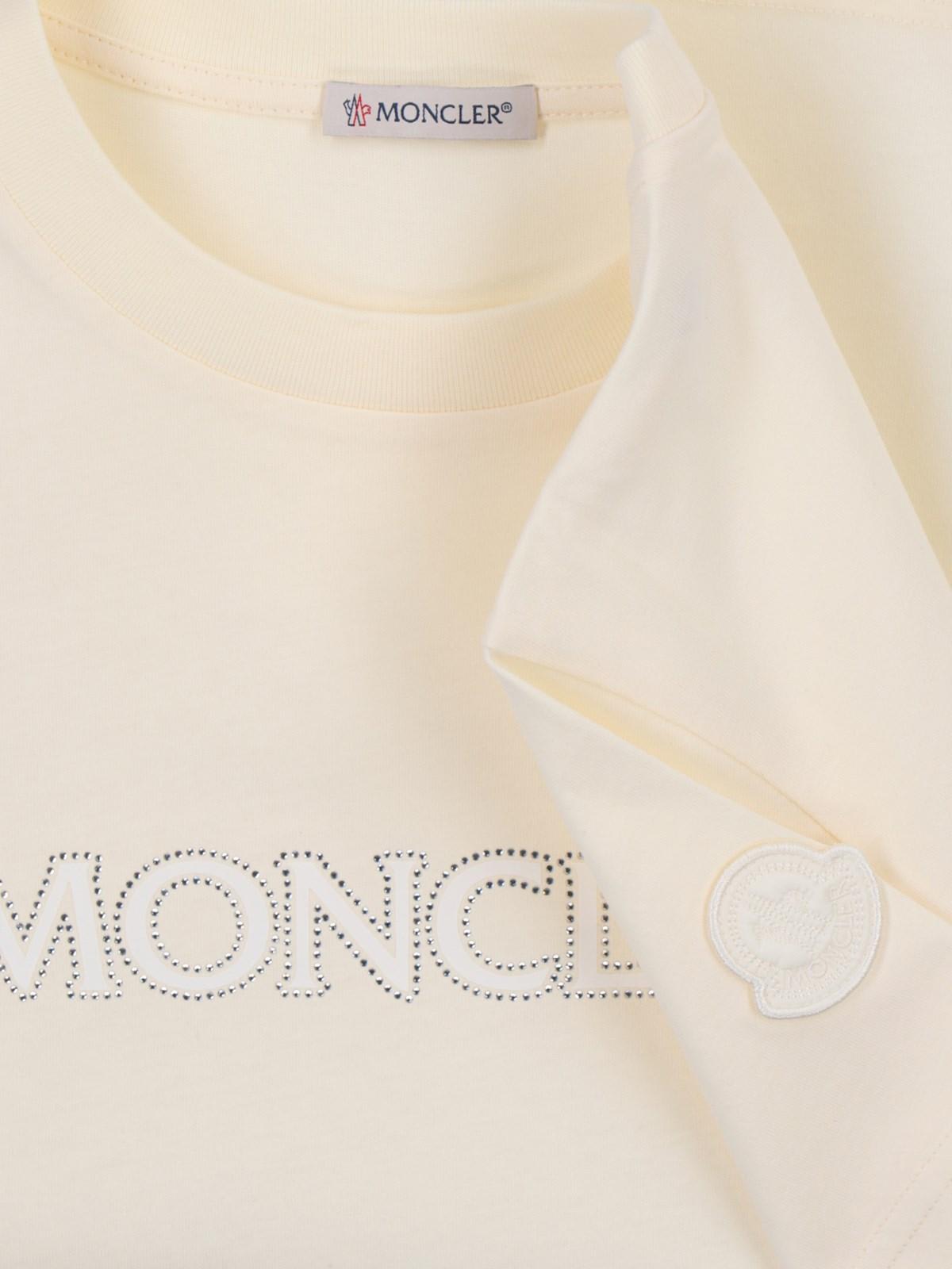 Shop Moncler Rhinestone Logo T-shirt In White