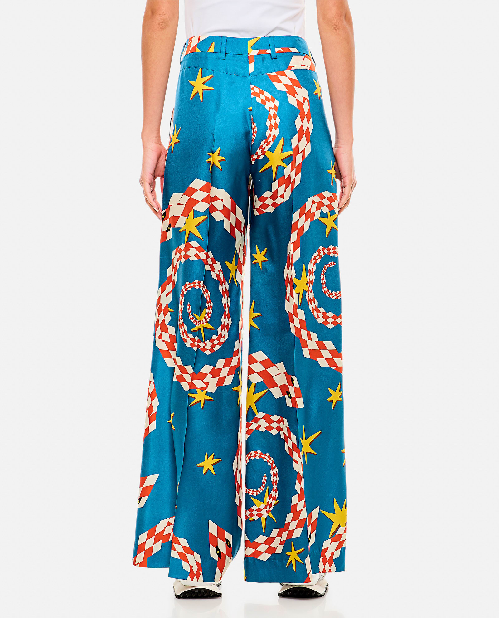 Alberto Biani Multicolor Spiral And Star Pattern Wide Pants In Blue
