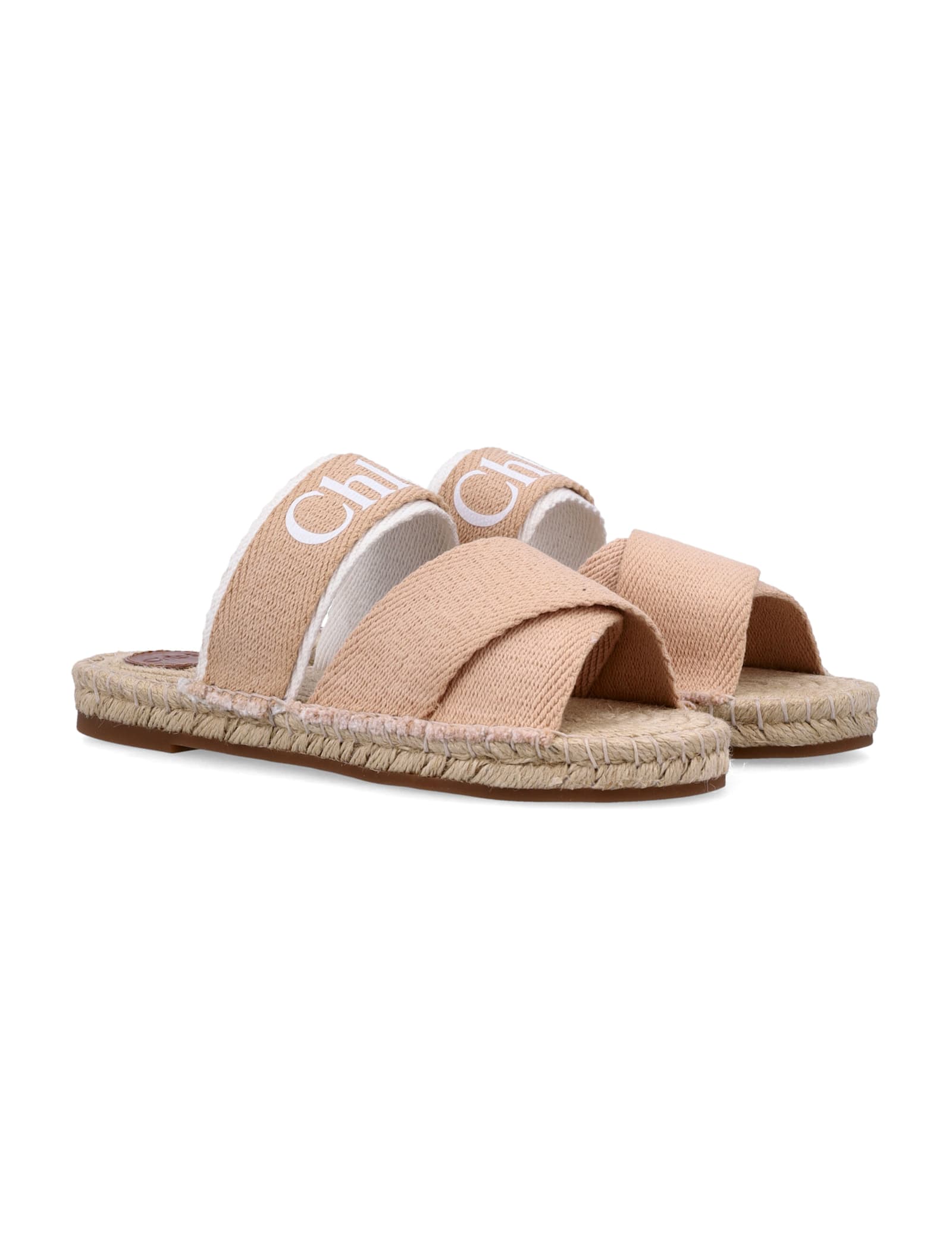 Chloé Kids Logo Canvas Espadrille Slides In Stone