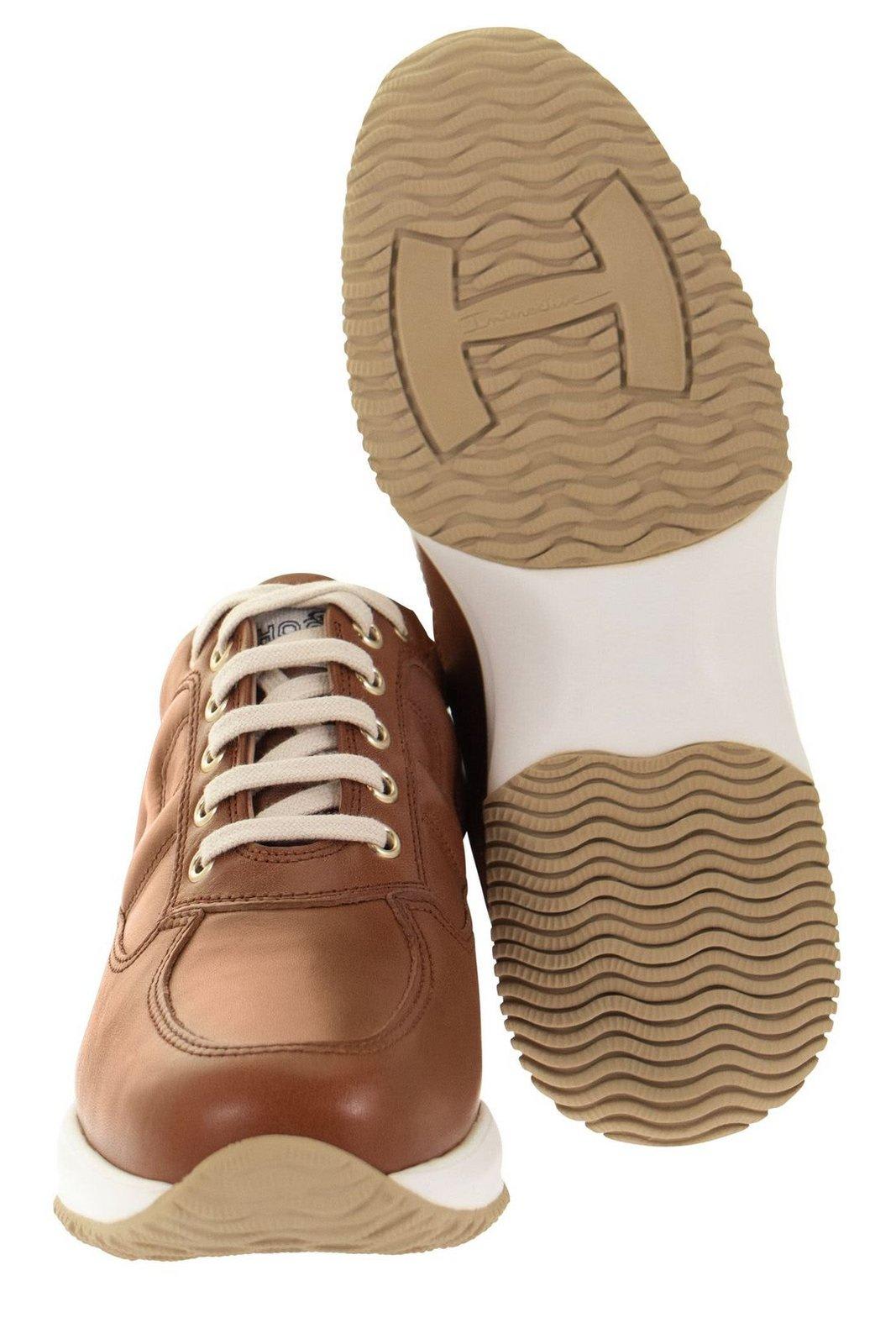 Shop Hogan Round-toe Lace-up Sneakers In Leather