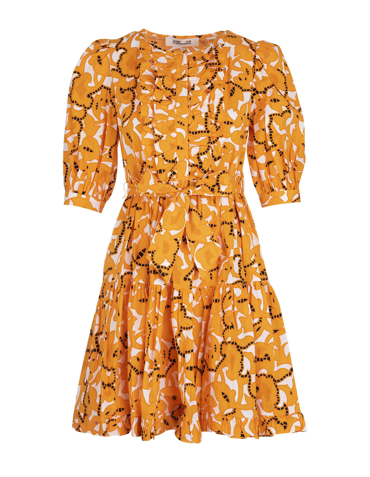 Diane Von Furstenberg Orange Roberta Tiered Dress In Cotton Poplin