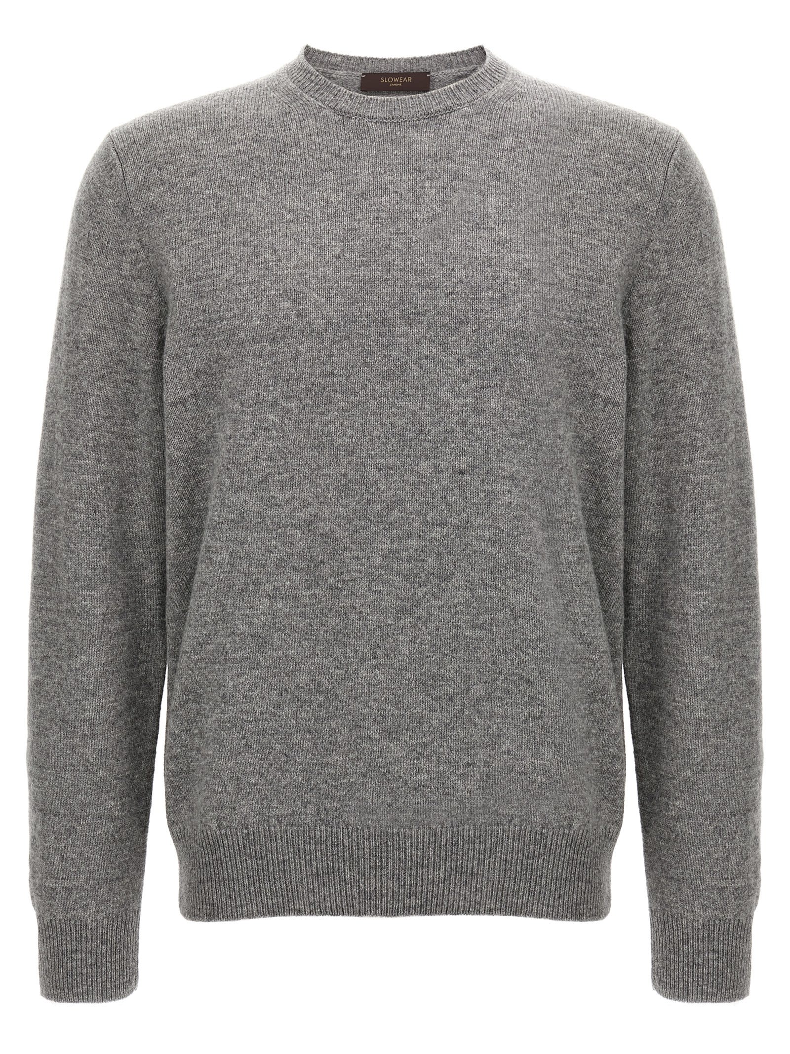 Zanone Crew Neck Wool Sweater With Ribbed Cuffs In Gray