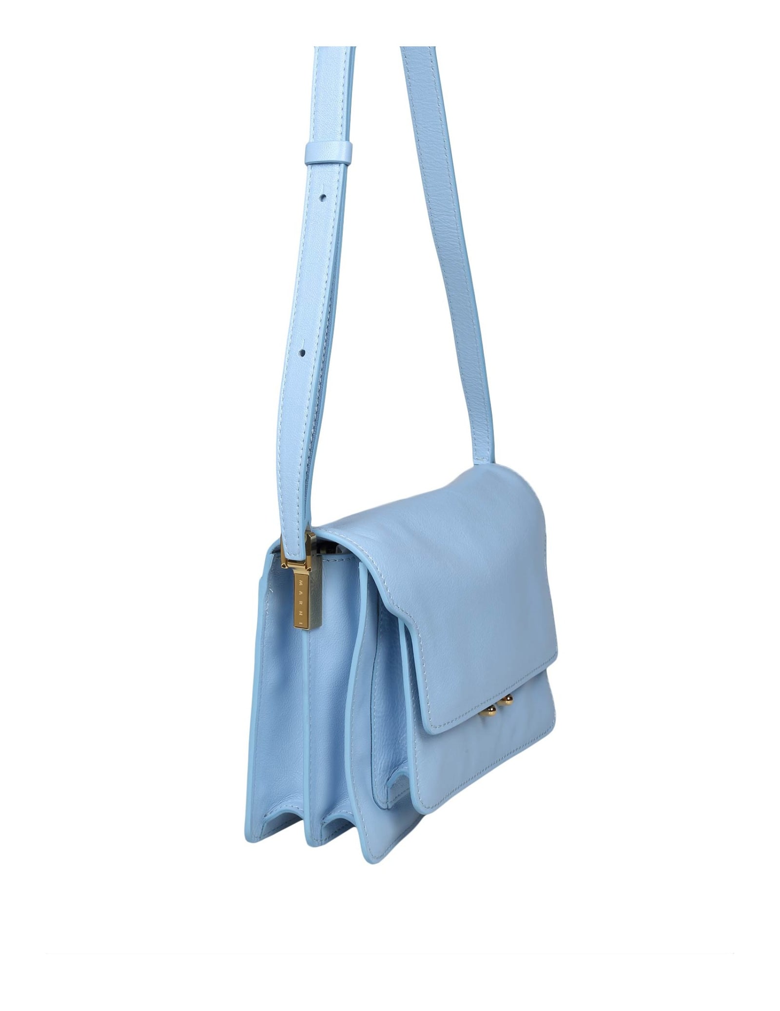 Shop Marni Trunk Soft Shoulder Bag In Sky Blue Leather In Light Blue