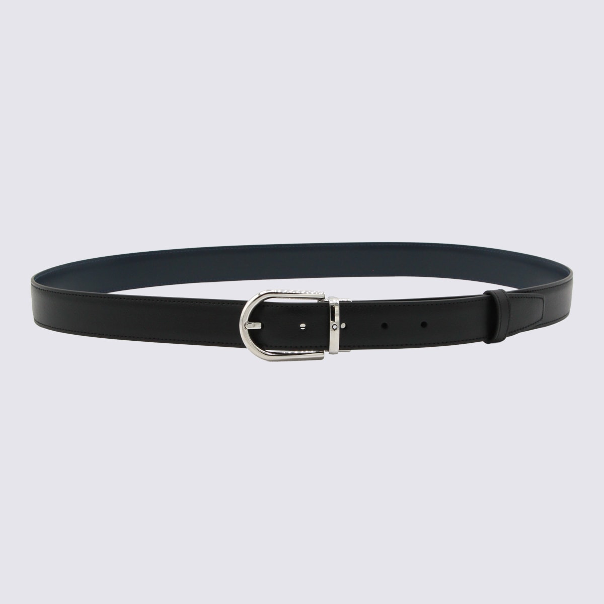 Montblanc Adjustable Belts With Silver Buckle Smooth Finish In Black
